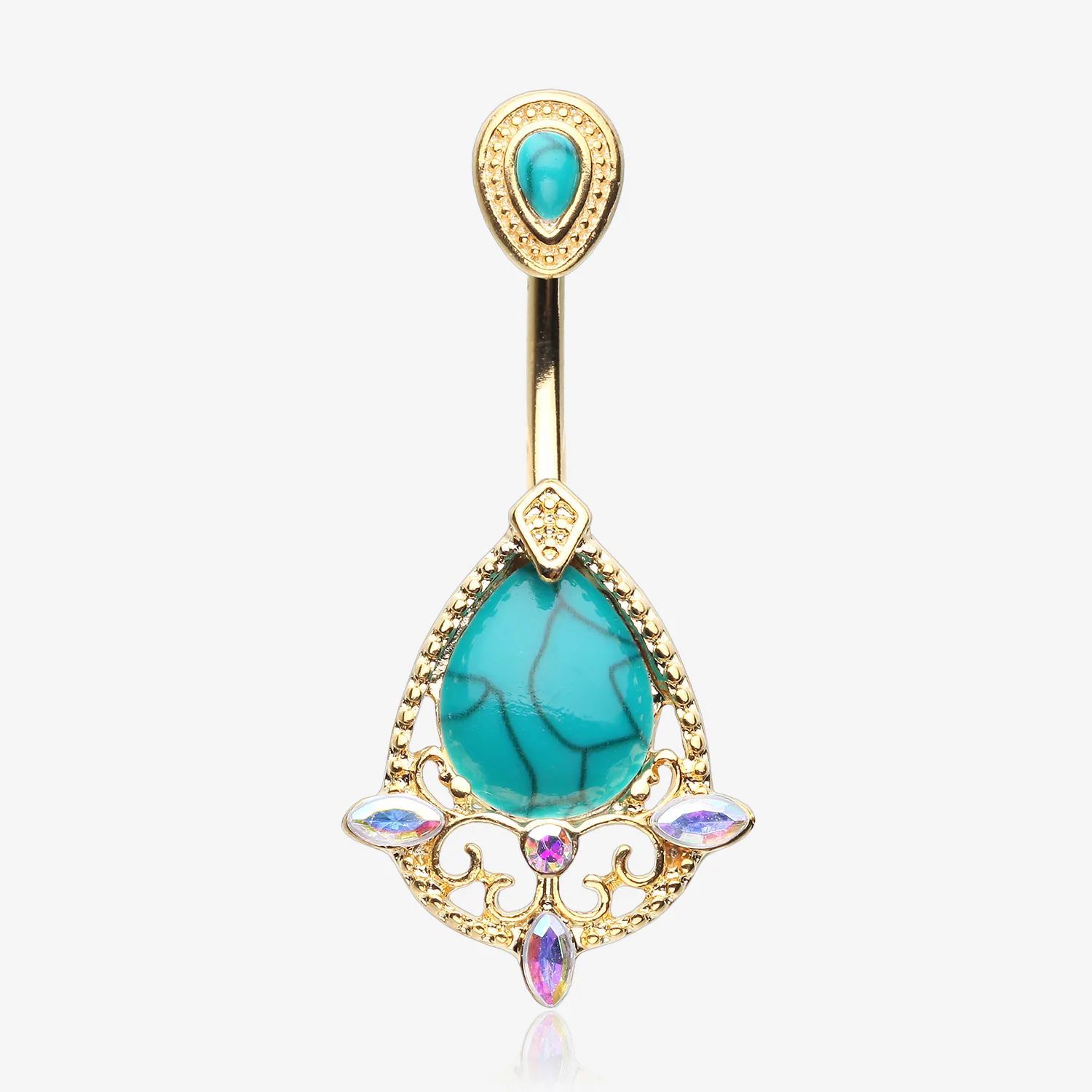 Golden Elegant Turquoise Lace Sparkle Belly Button Ring