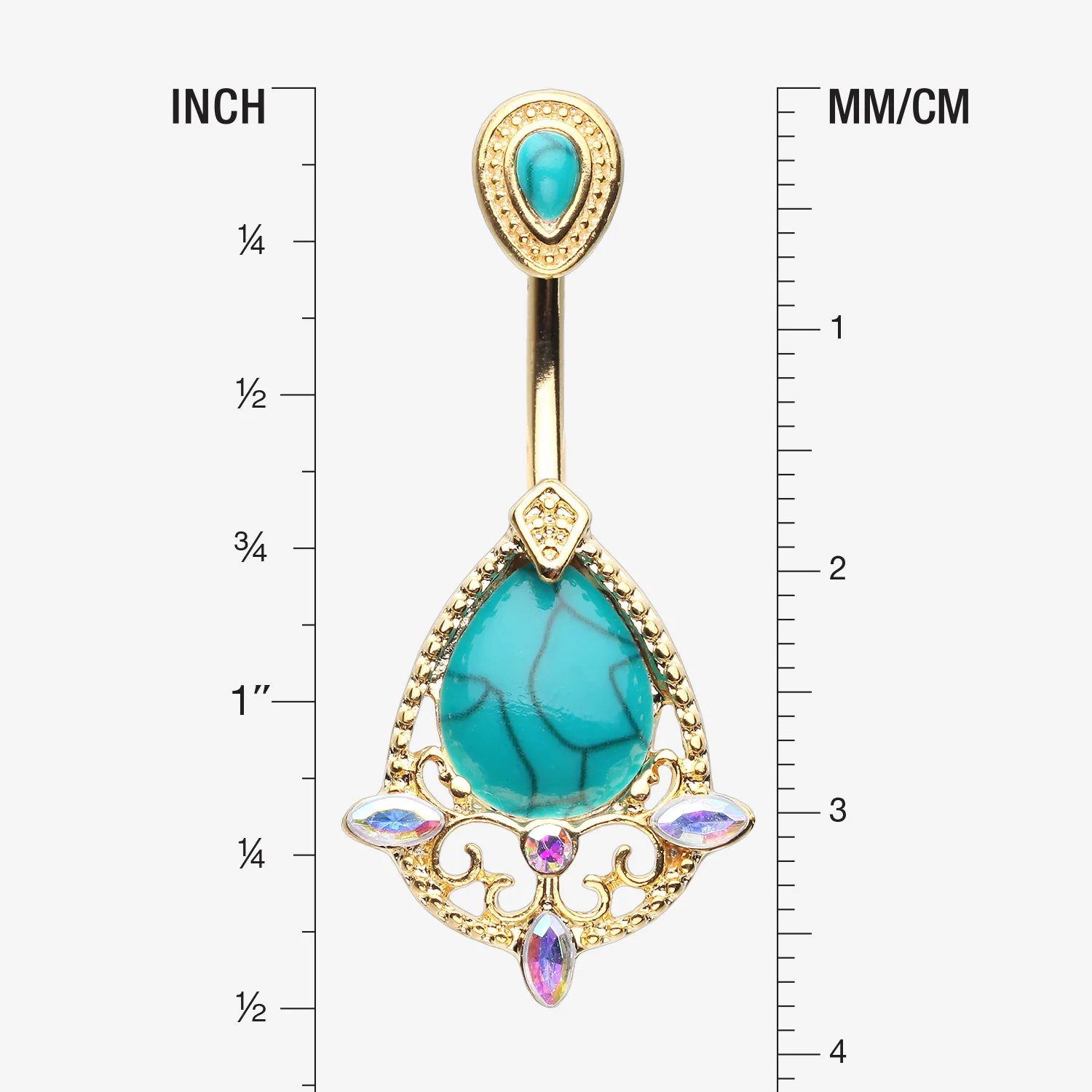 Golden Elegant Turquoise Lace Sparkle Belly Button Ring - Image 2