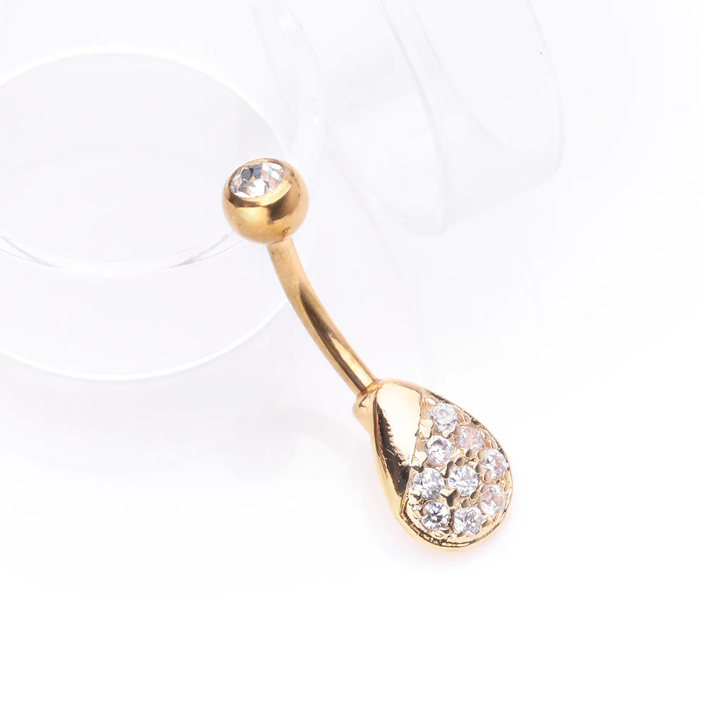 Golden Essence Sparkle Dew Droplet Belly Button Ring - Image 3