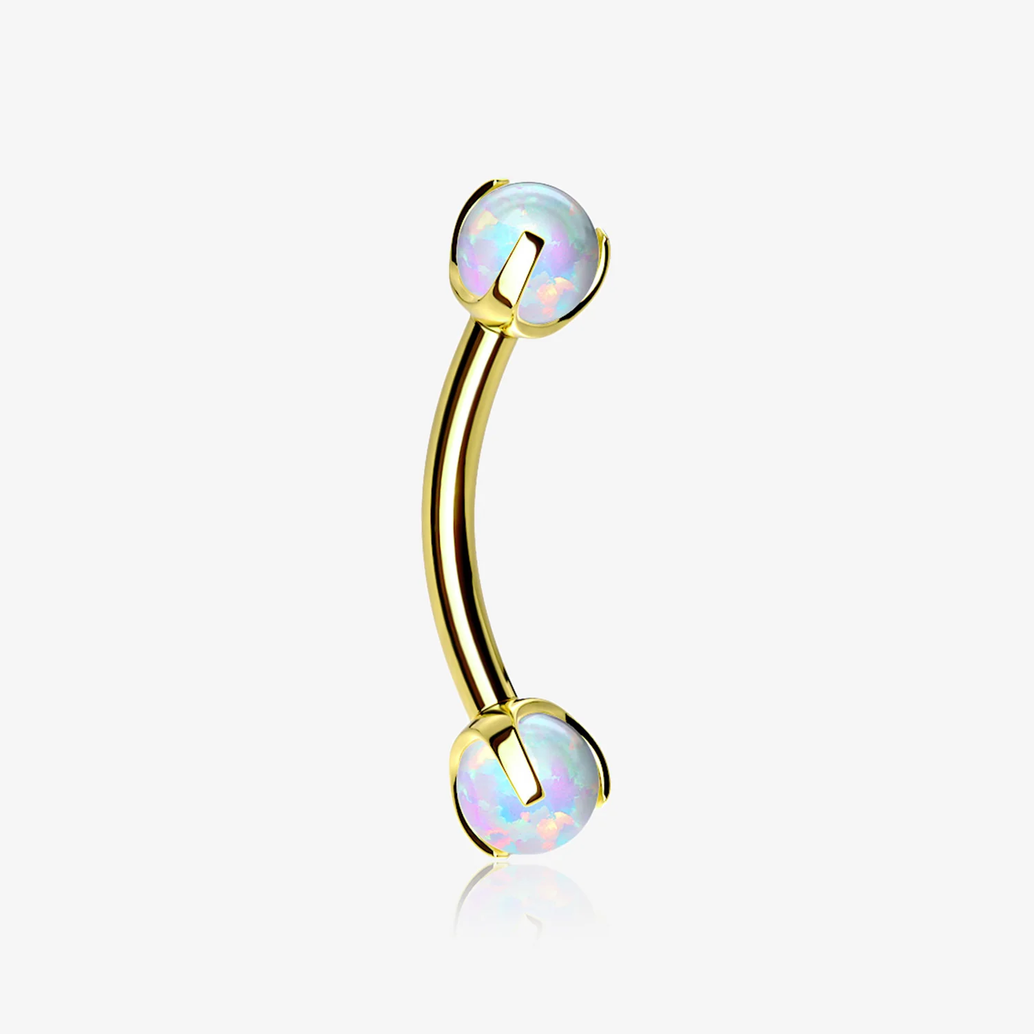 Golden Fire Opal Claw Prong Set Sparkle Internally Threaded Curved Barbell