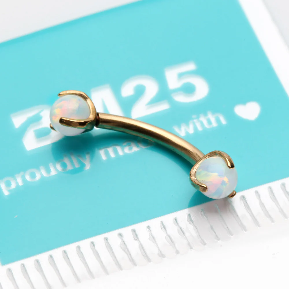 Golden Fire Opal Claw Prong Set Sparkle Internally Threaded Curved Barbell - Image 3