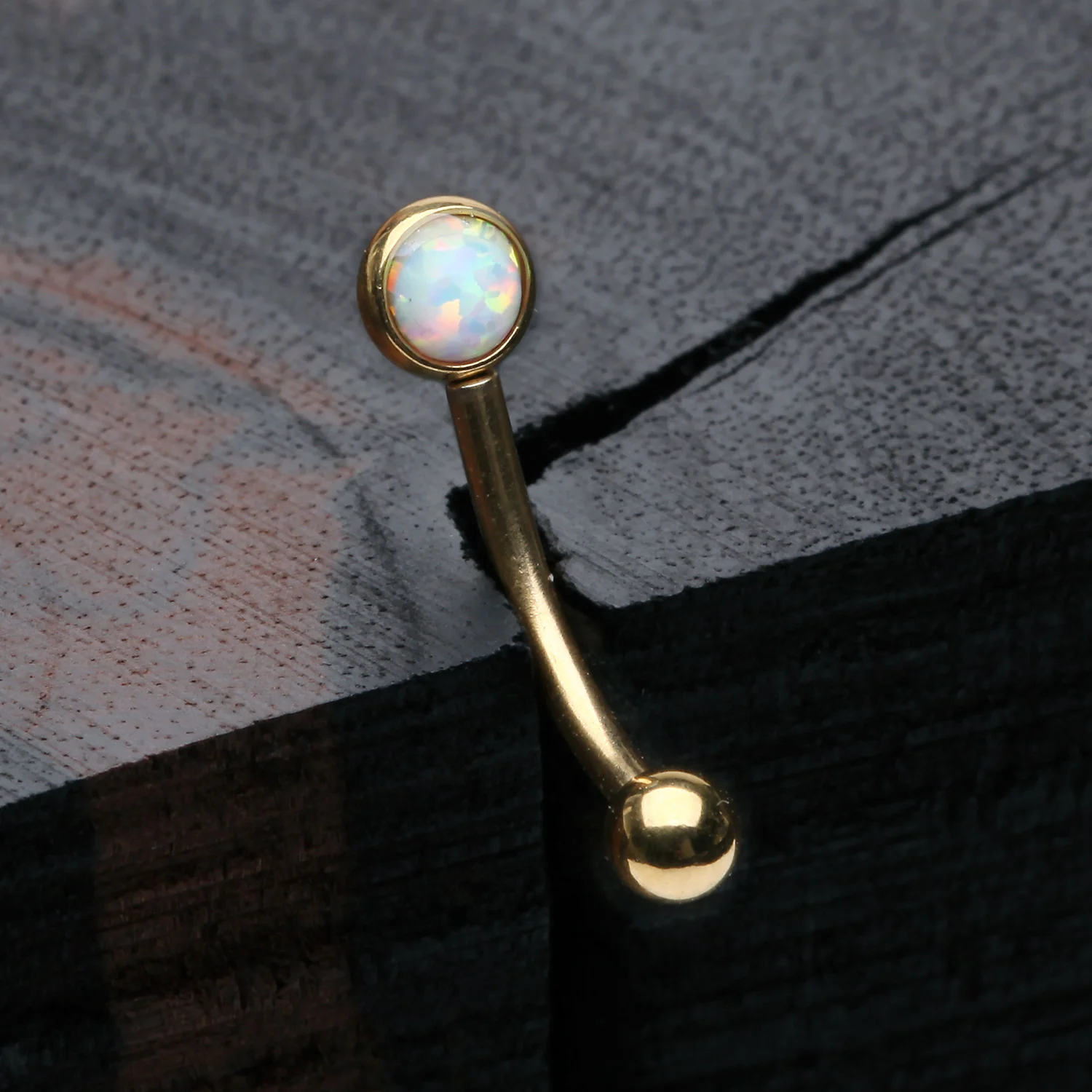 Golden Fire Opal Press Fit Sparkle Curved Barbell - Image 2