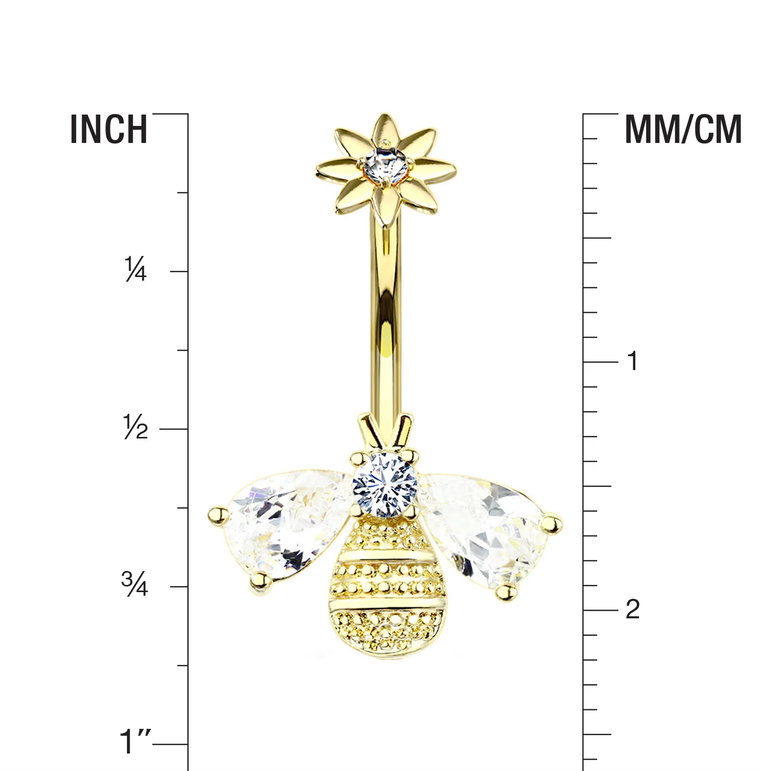Golden Flower Sparkle Honey Bee Internally Threaded Belly Button Ring - Image 2