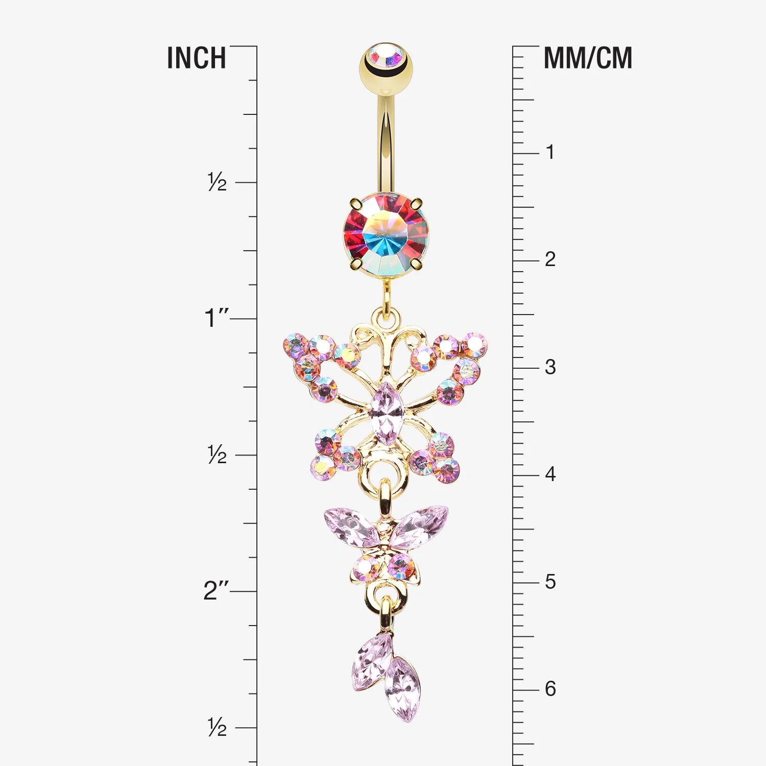 Golden Glam Butterfly Fall Fancy Belly Button Ring - Image 2