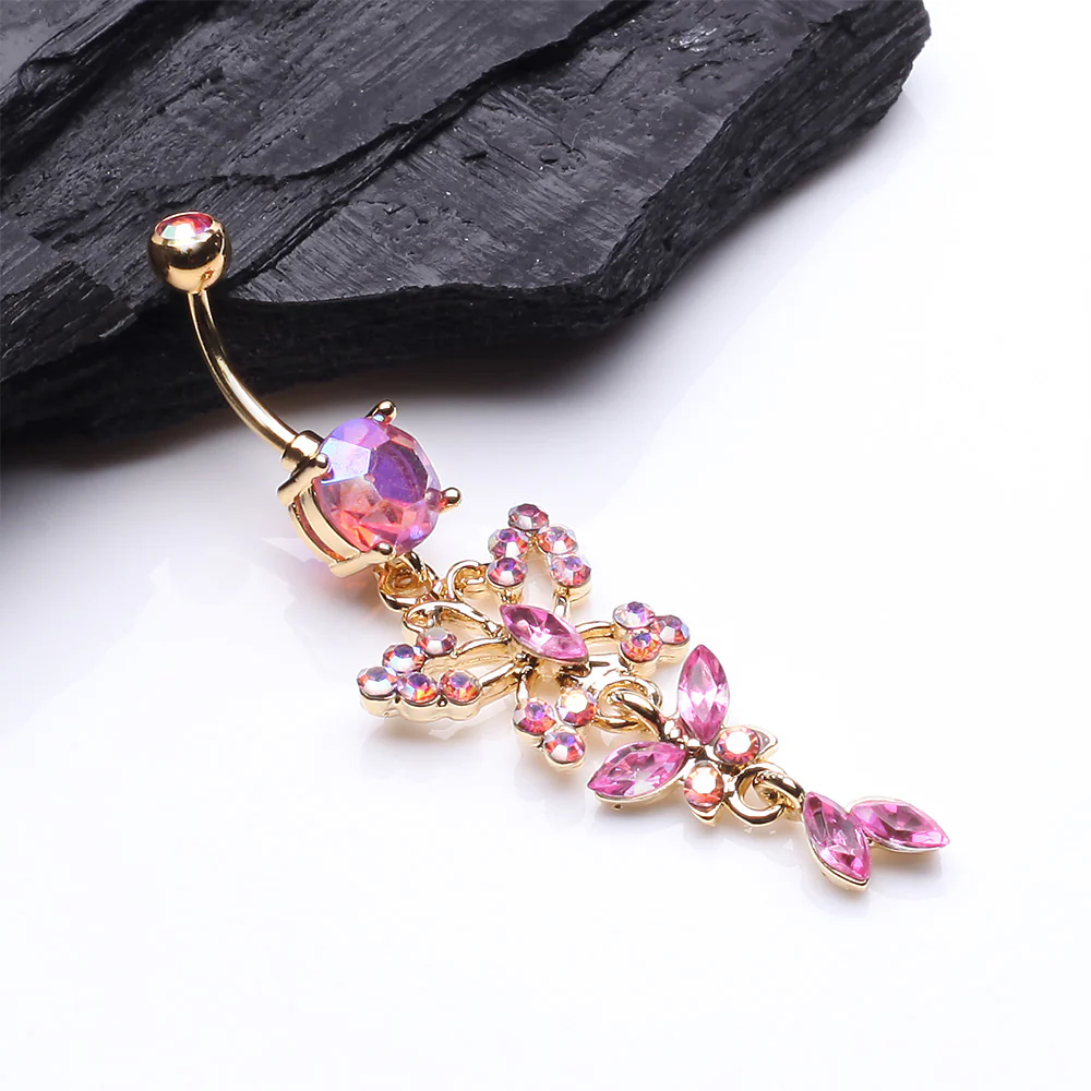 Golden Glam Butterfly Fall Fancy Belly Button Ring - Image 3