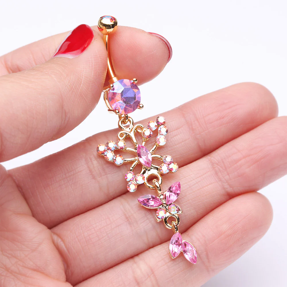 Golden Glam Butterfly Fall Fancy Belly Button Ring - Image 4