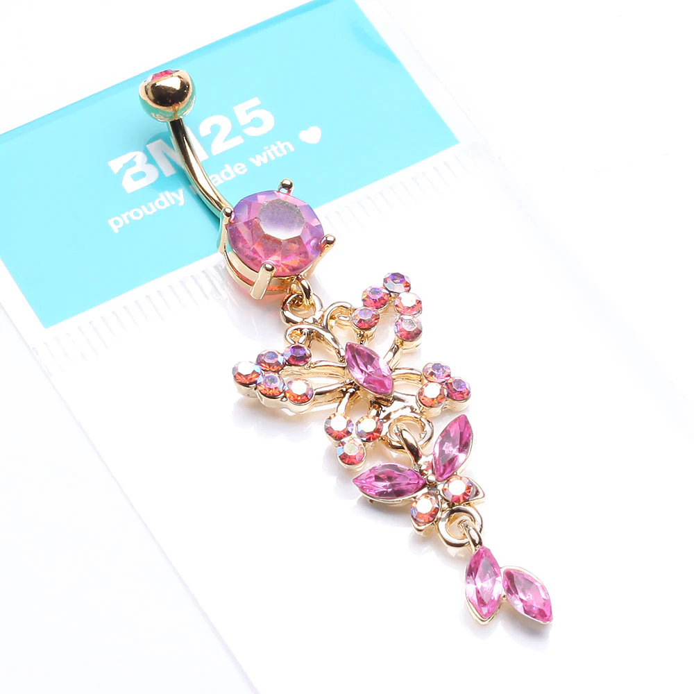 Golden Glam Butterfly Fall Fancy Belly Button Ring - Image 5