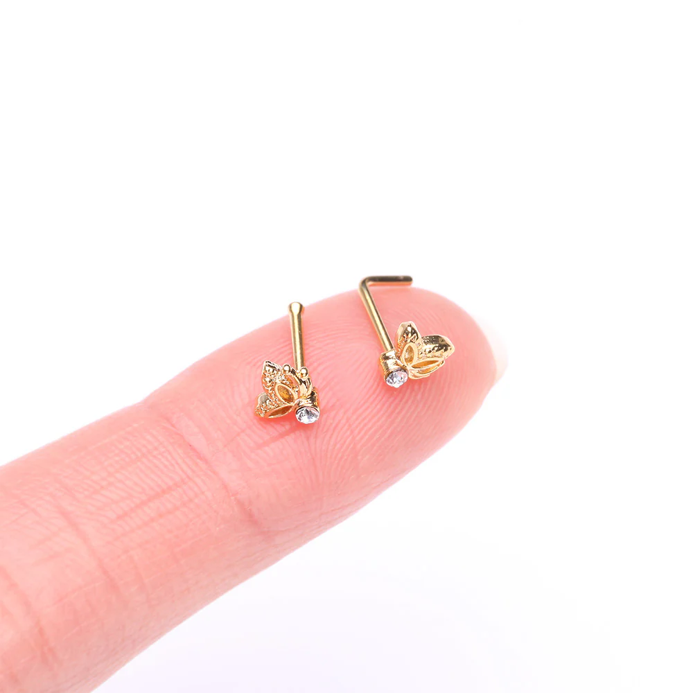 Golden Glam Butterfly Sparkle Nose Stud Ring - Image 3