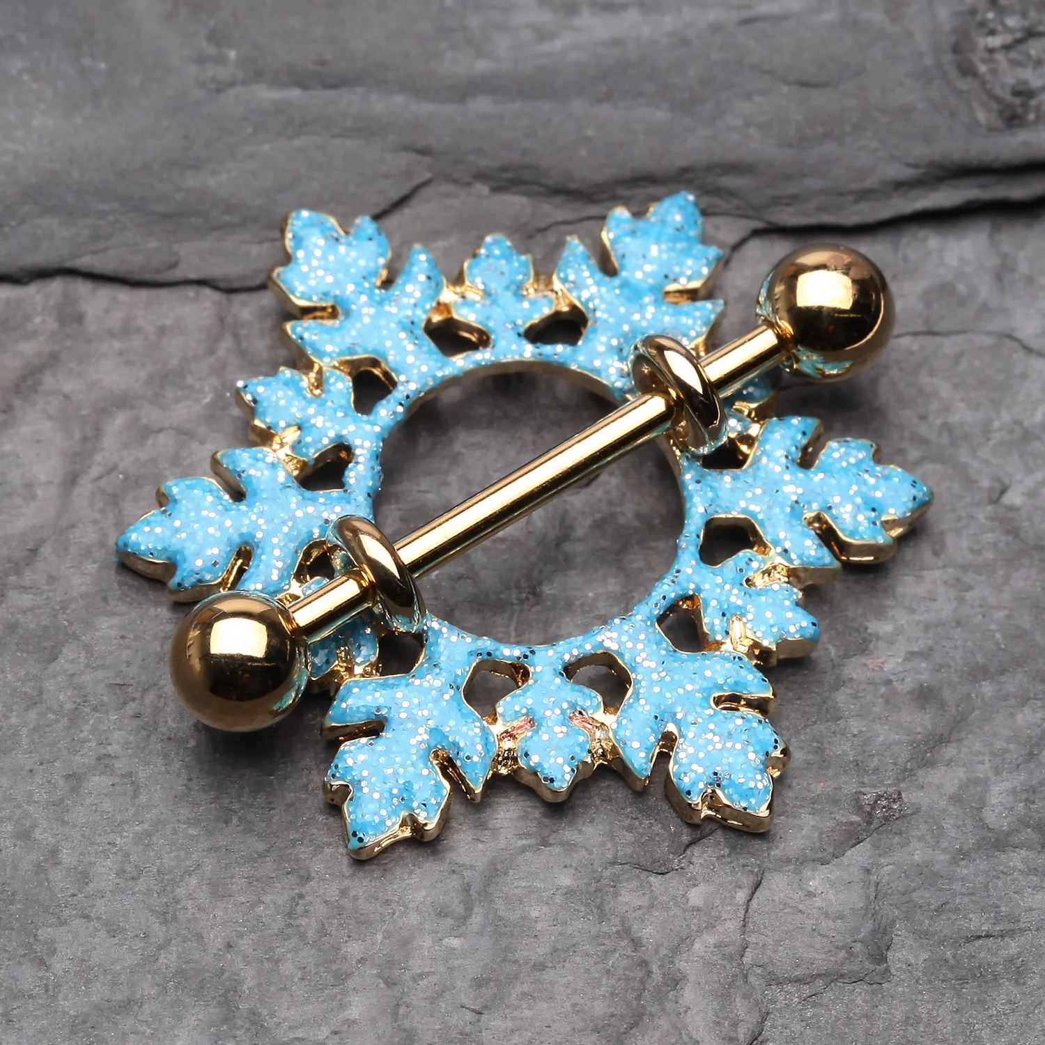 A Pair of Golden Glam Snowflake Nipple Shield Ring - Image 2