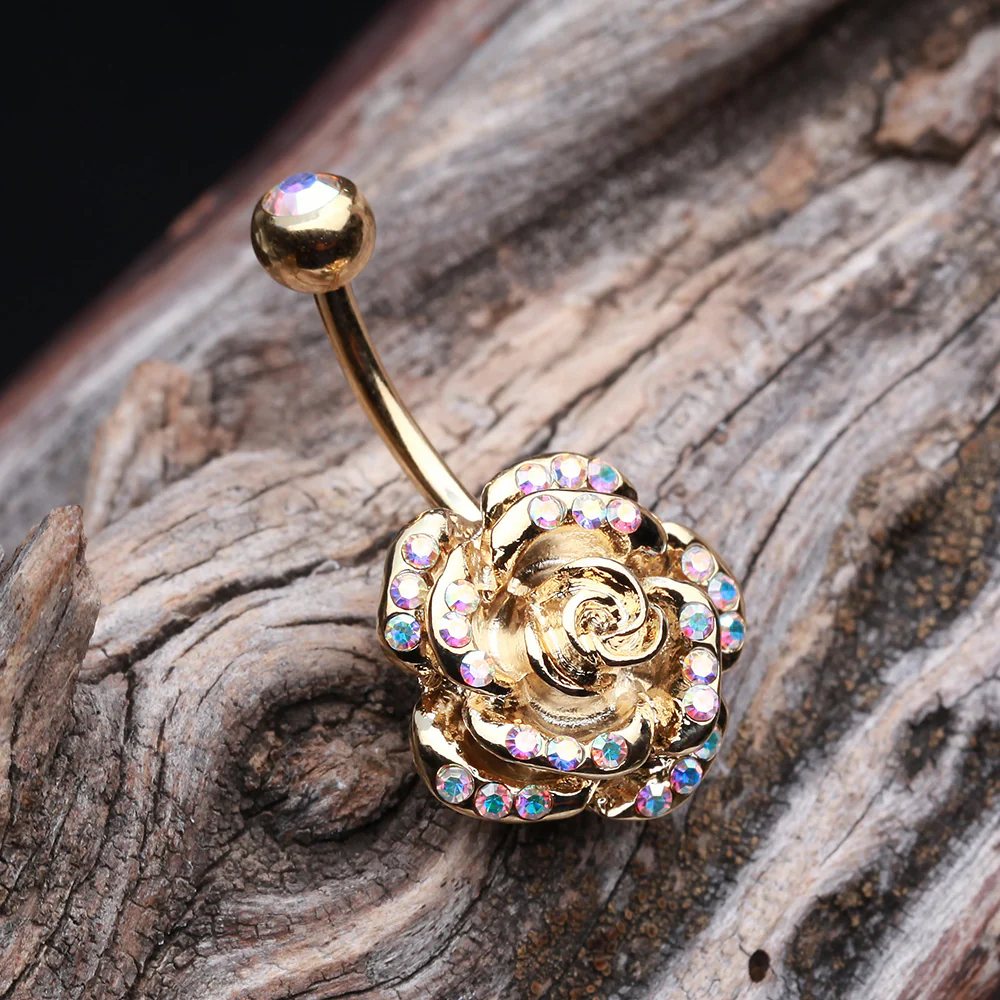 Golden Gleam Rose Belly Button Ring - Image 3