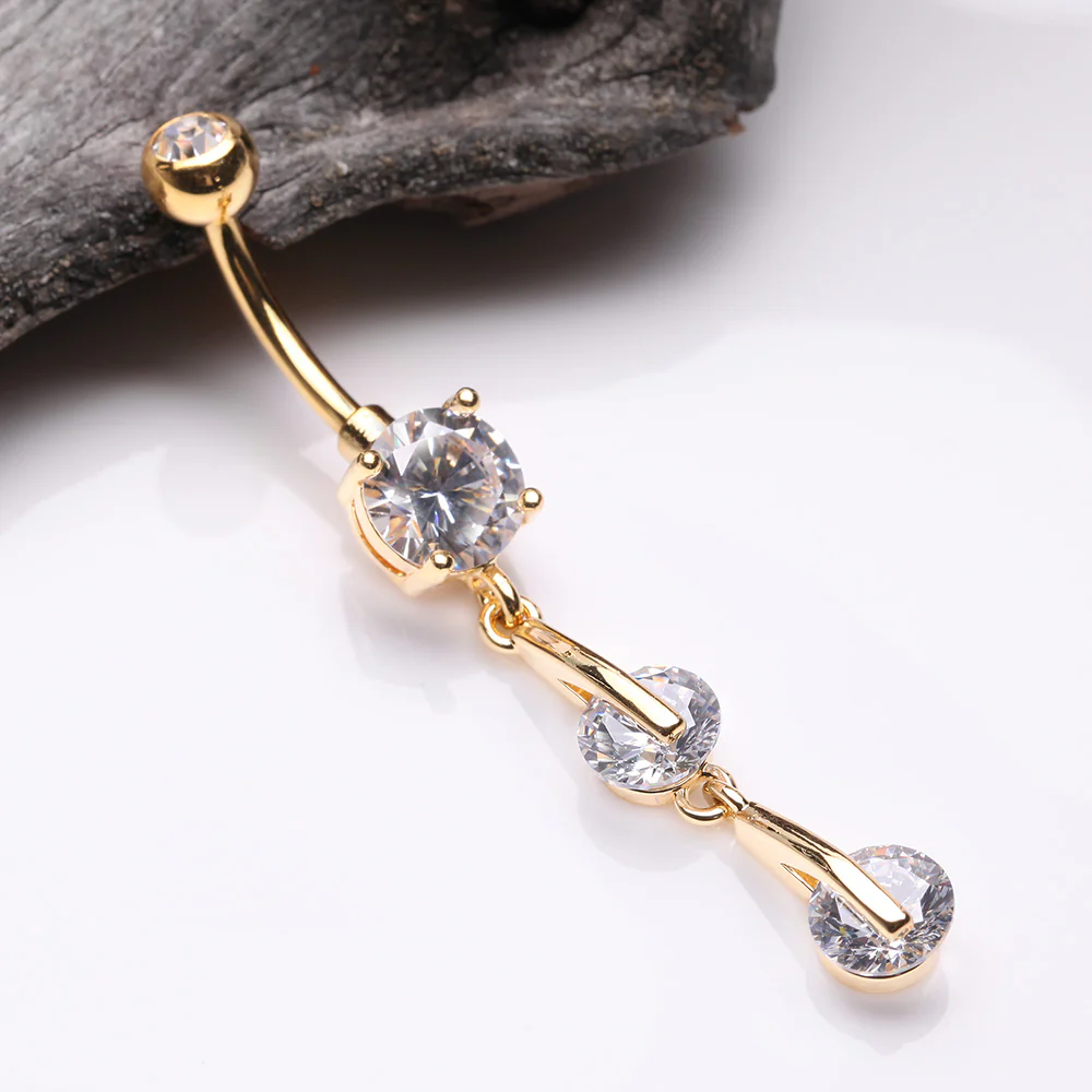 Golden Glistening Sparkle Gem Droplets Belly Button Ring - Image 3