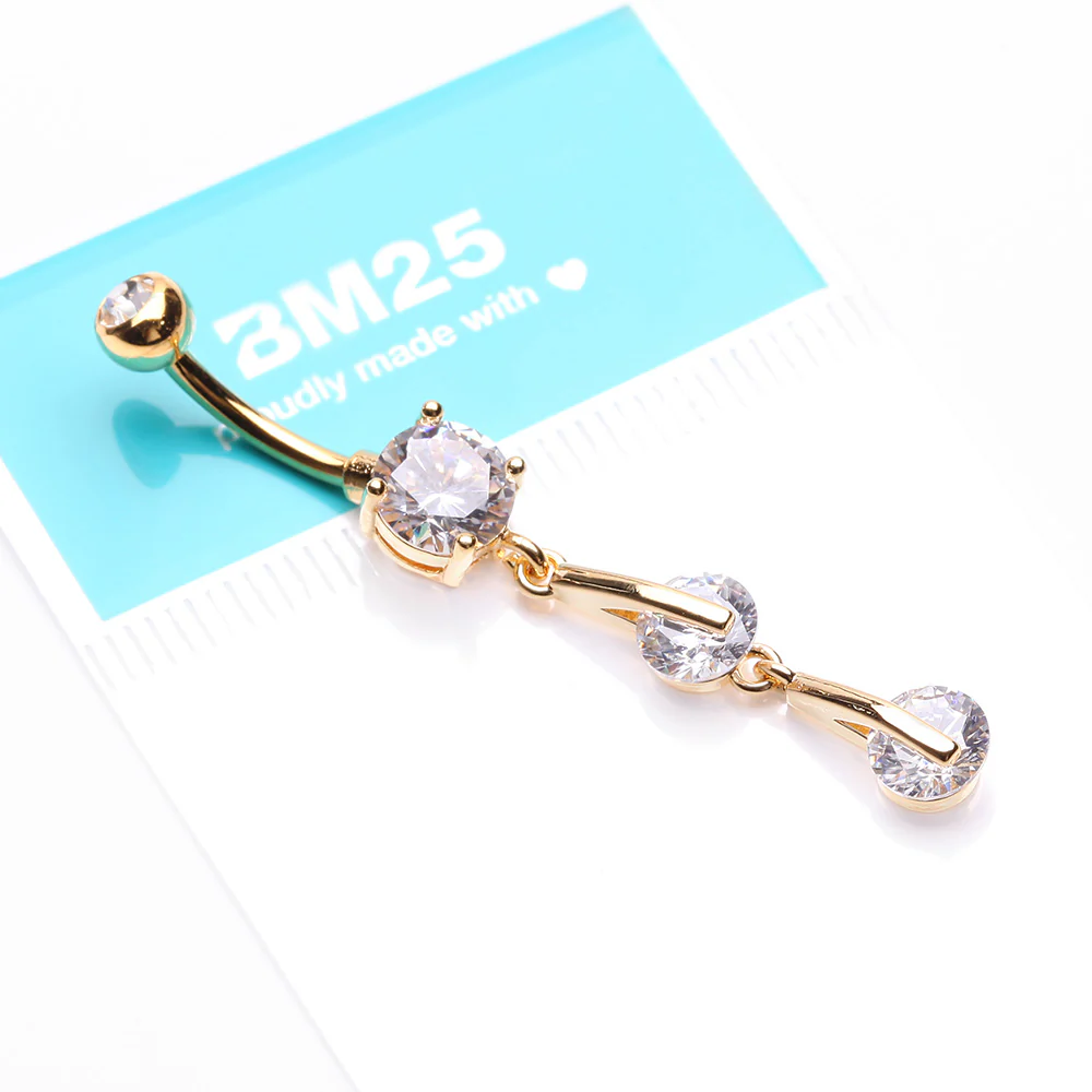 Golden Glistening Sparkle Gem Droplets Belly Button Ring - Image 4