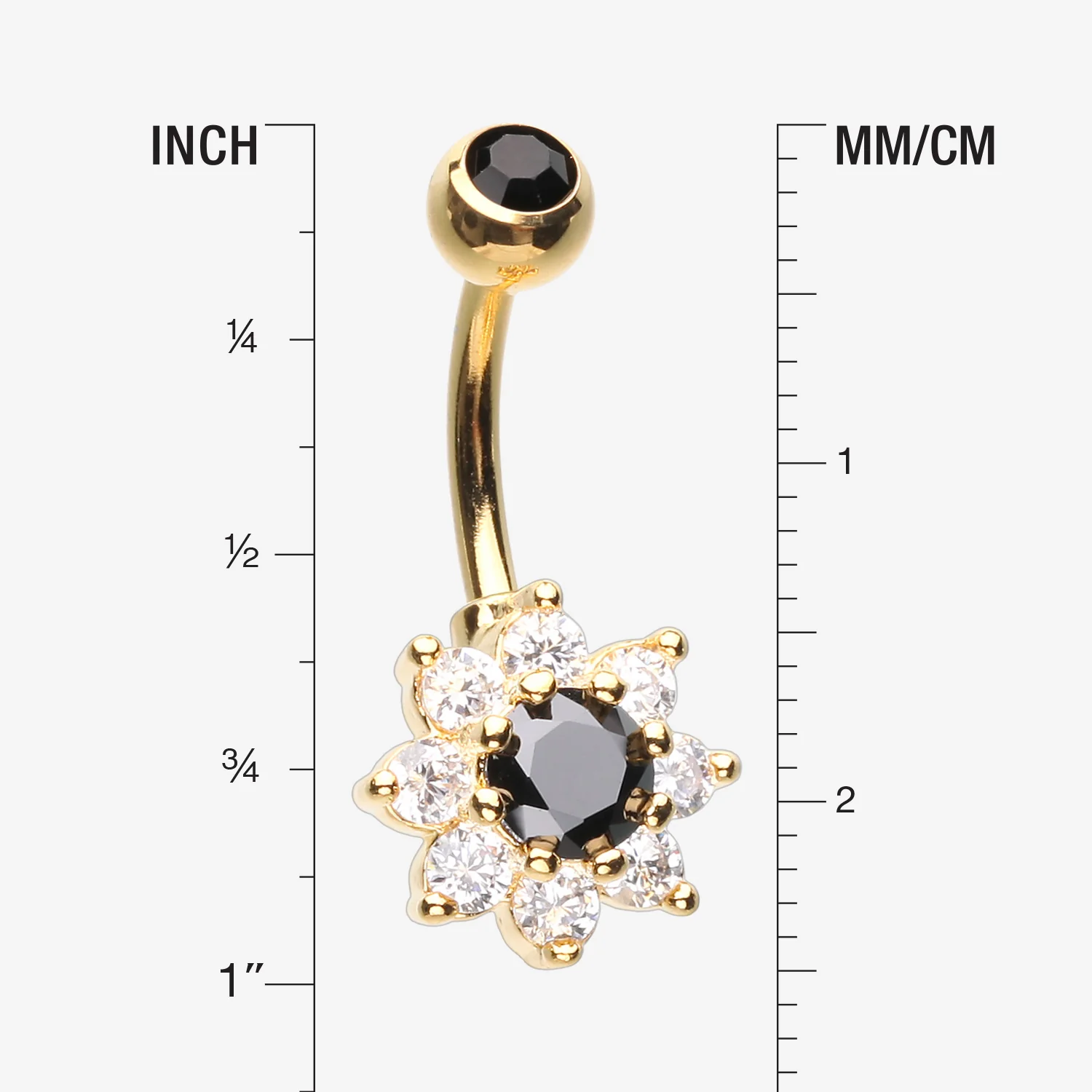 Golden Glistening Spring Flower Sparkle Belly Button Ring - Image 2