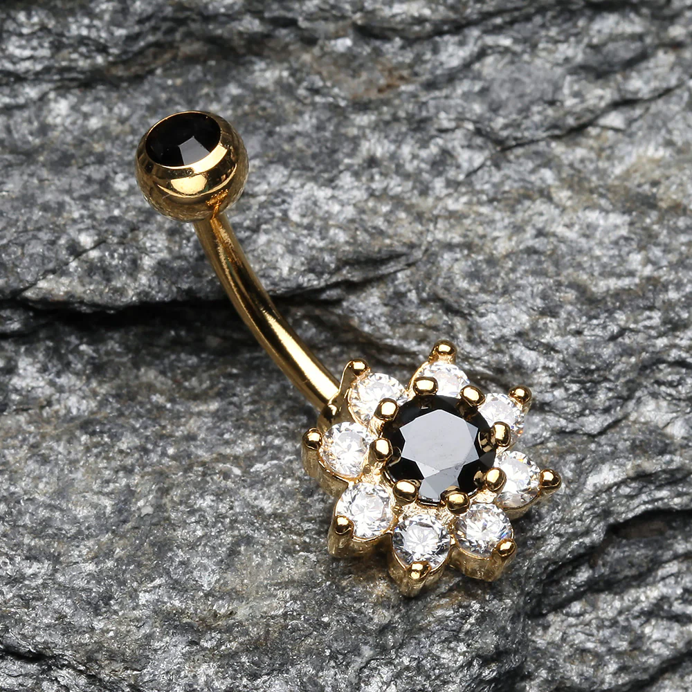 Golden Glistening Spring Flower Sparkle Belly Button Ring - Image 3
