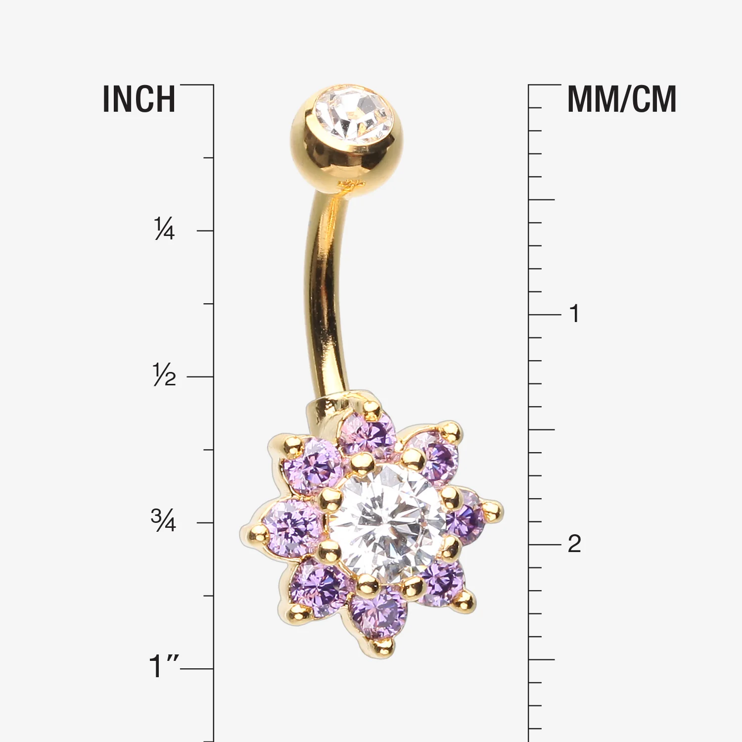 Golden Glistening Spring Flower Sparkle Belly Button Ring - Image 2