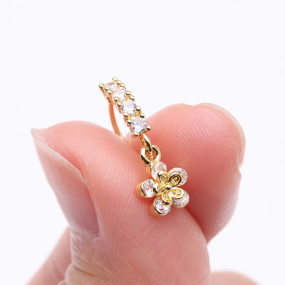 Golden Grand Daisy Flower Sparkle Multi-Gem Lined Bendable Hoop Ring - Image 3