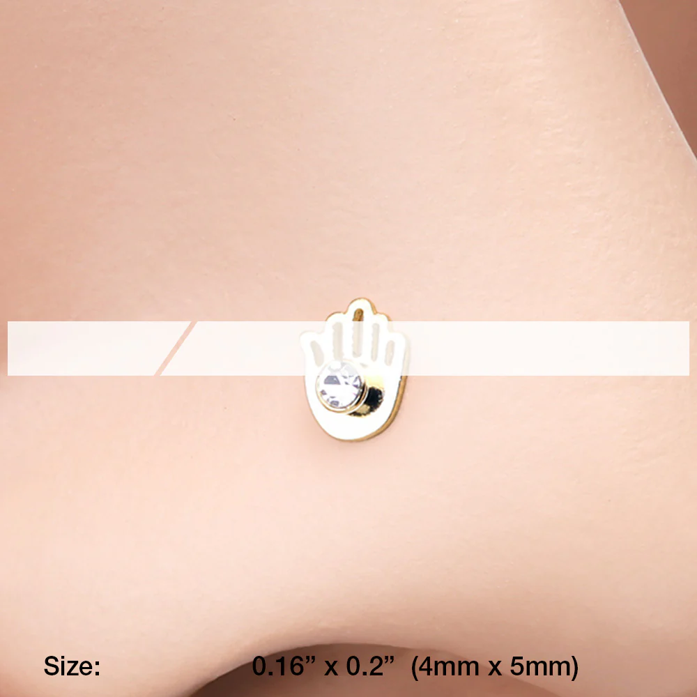 Golden Hamsa Sparkle L-Shaped Nose Ring - Image 3