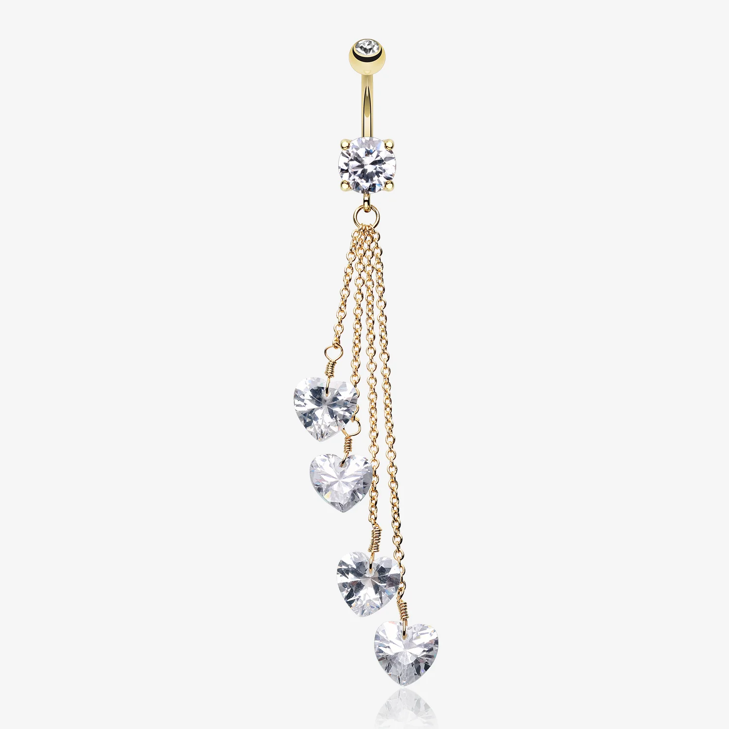 Golden Heart Crystal Drops Belly Button Ring