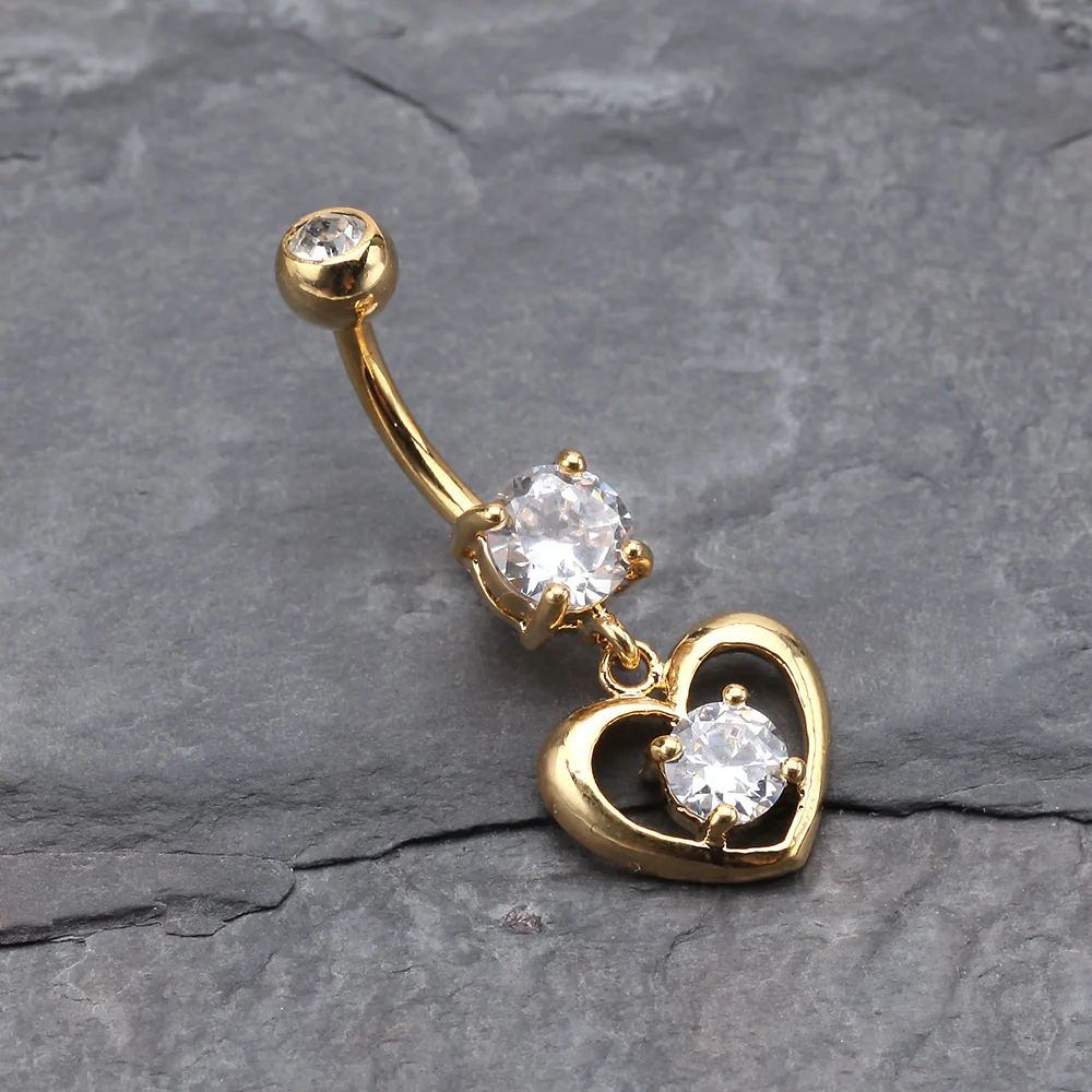 Golden Heart Gem Sparkle Belly Ring - Image 3