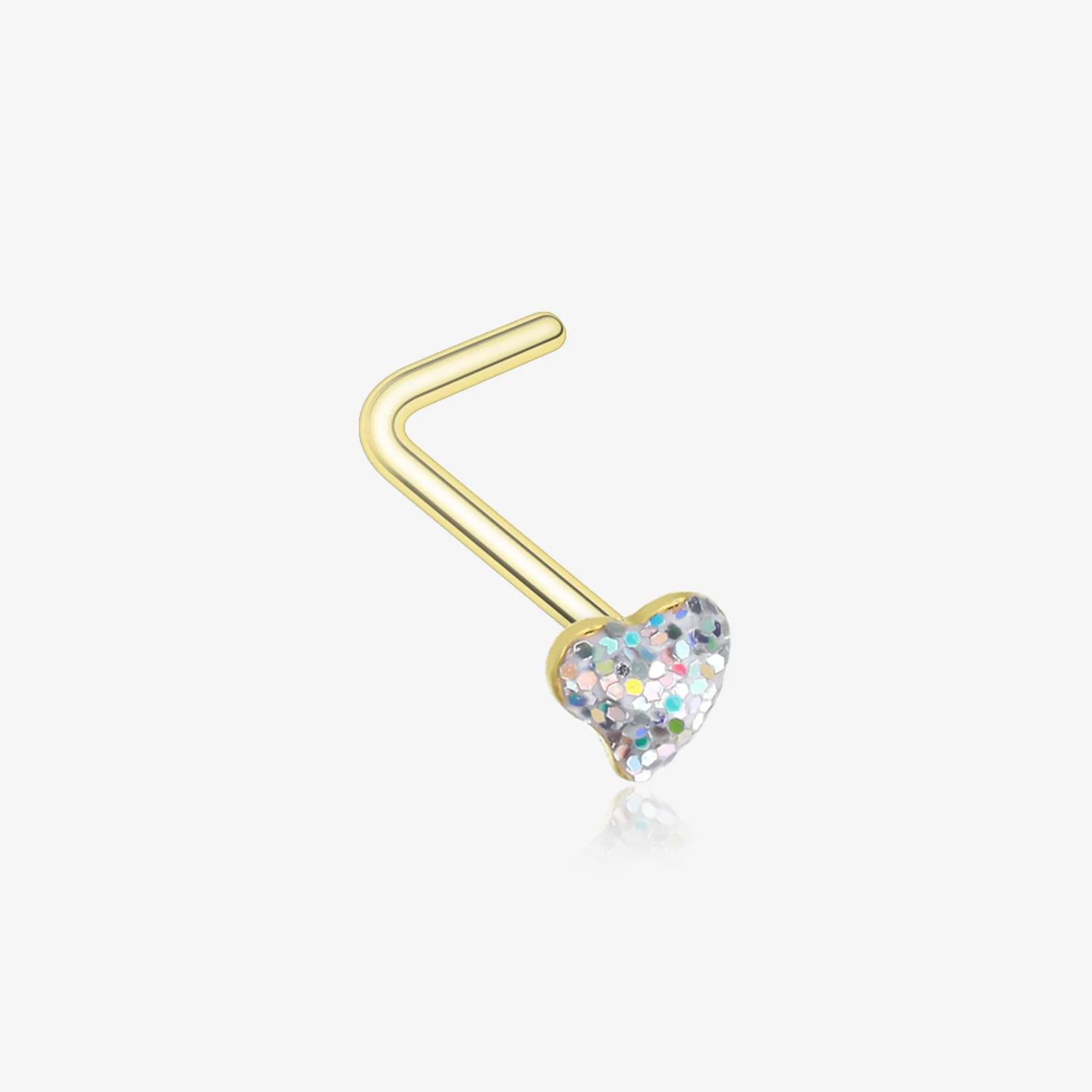 Golden Heart Glitter Sparkle L-Shaped Nose Ring