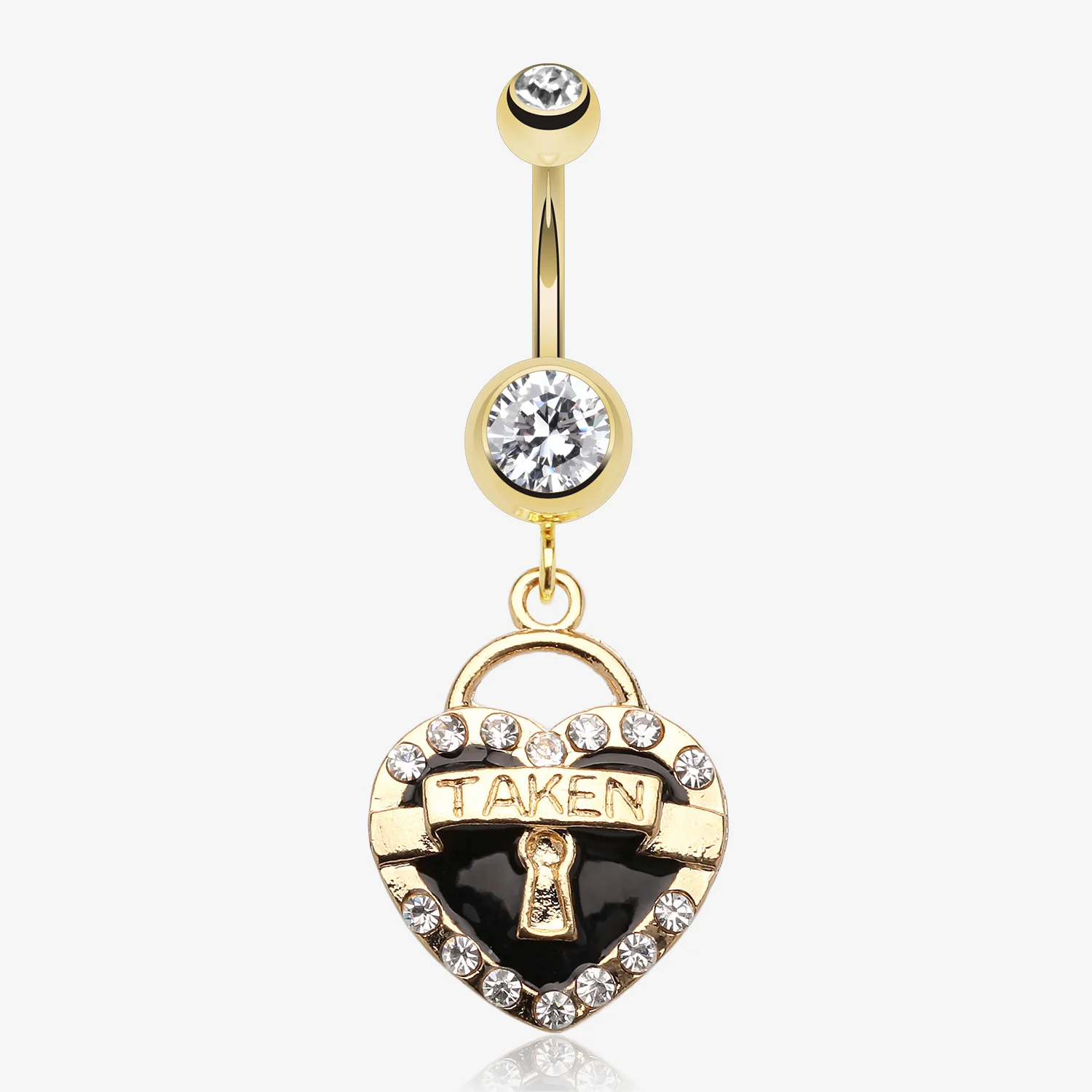 Golden Heart Lock Sparkle Belly Ring