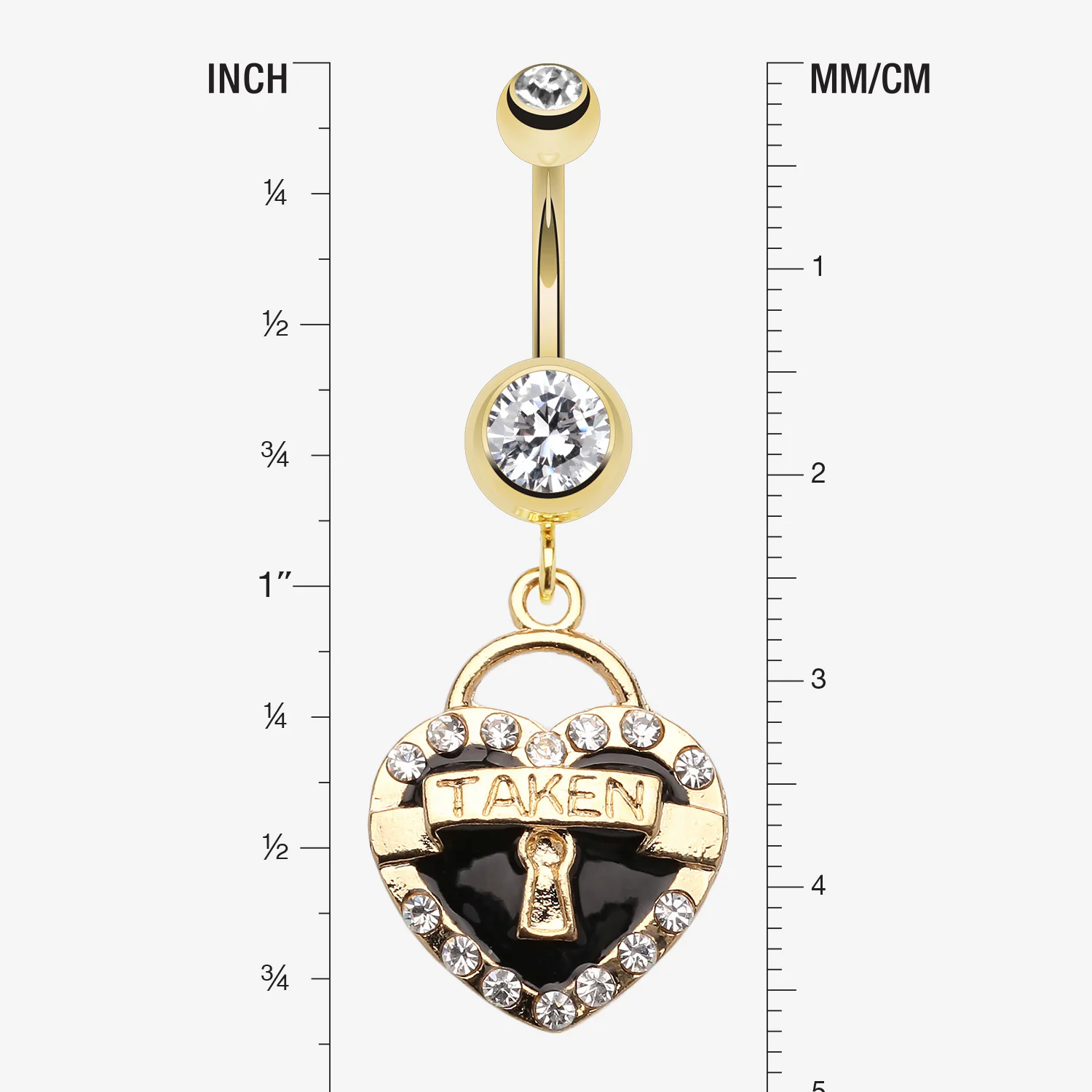 Golden Heart Lock Sparkle Belly Ring - Image 2