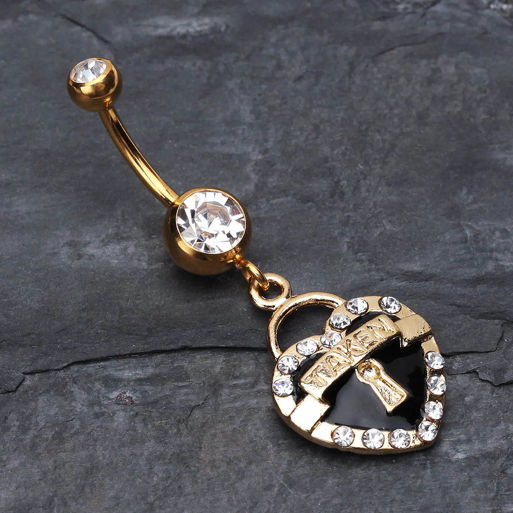 Golden Heart Lock Sparkle Belly Ring - Image 3