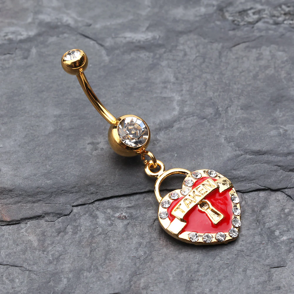 Golden Heart Lock Sparkle Belly Ring - Image 3