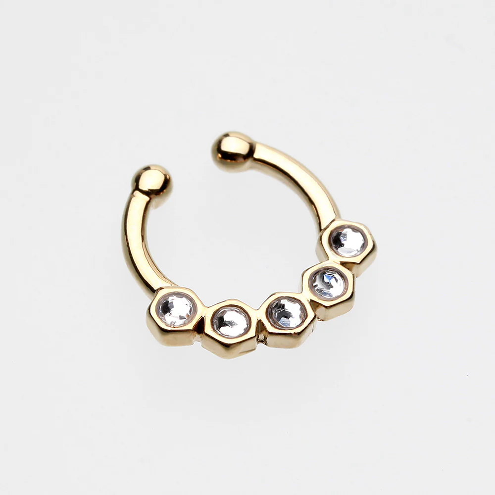 Golden Hexa Gemina Sparkle Fake Septum Clip-On Ring - Image 3