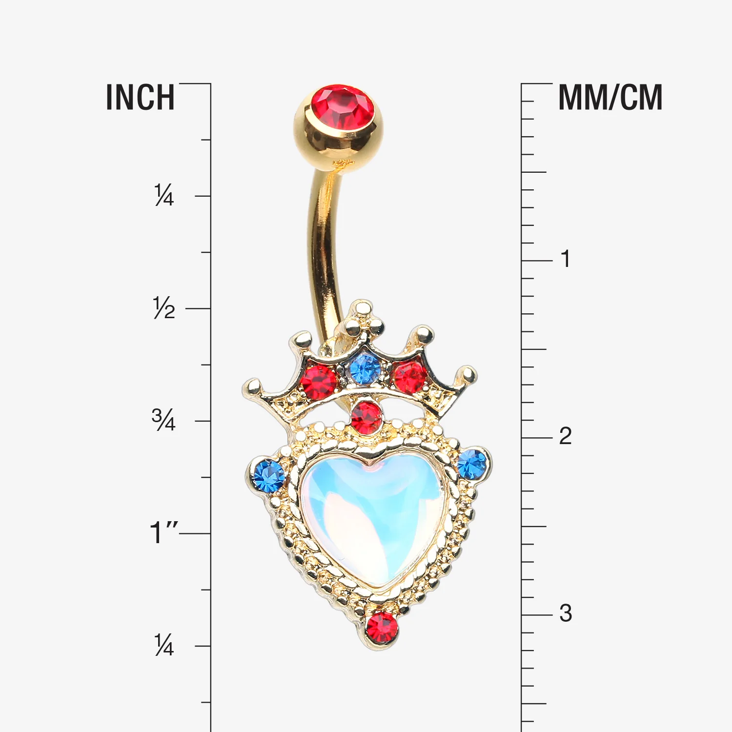 Golden Iridescent Crown Heart Sparkle Belly Button Ring - Image 2