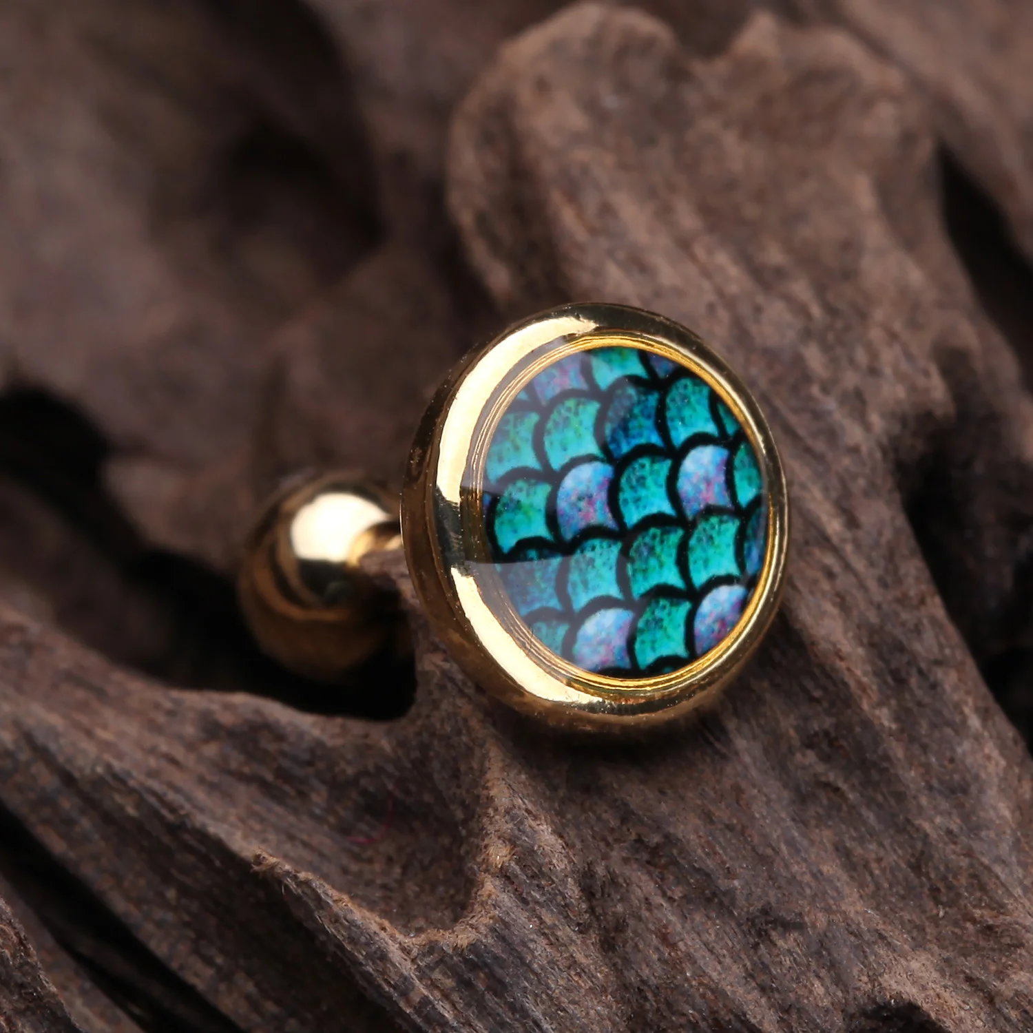 Golden Iridescent Mermaid Scales Cartilage Tragus Earring - Image 2