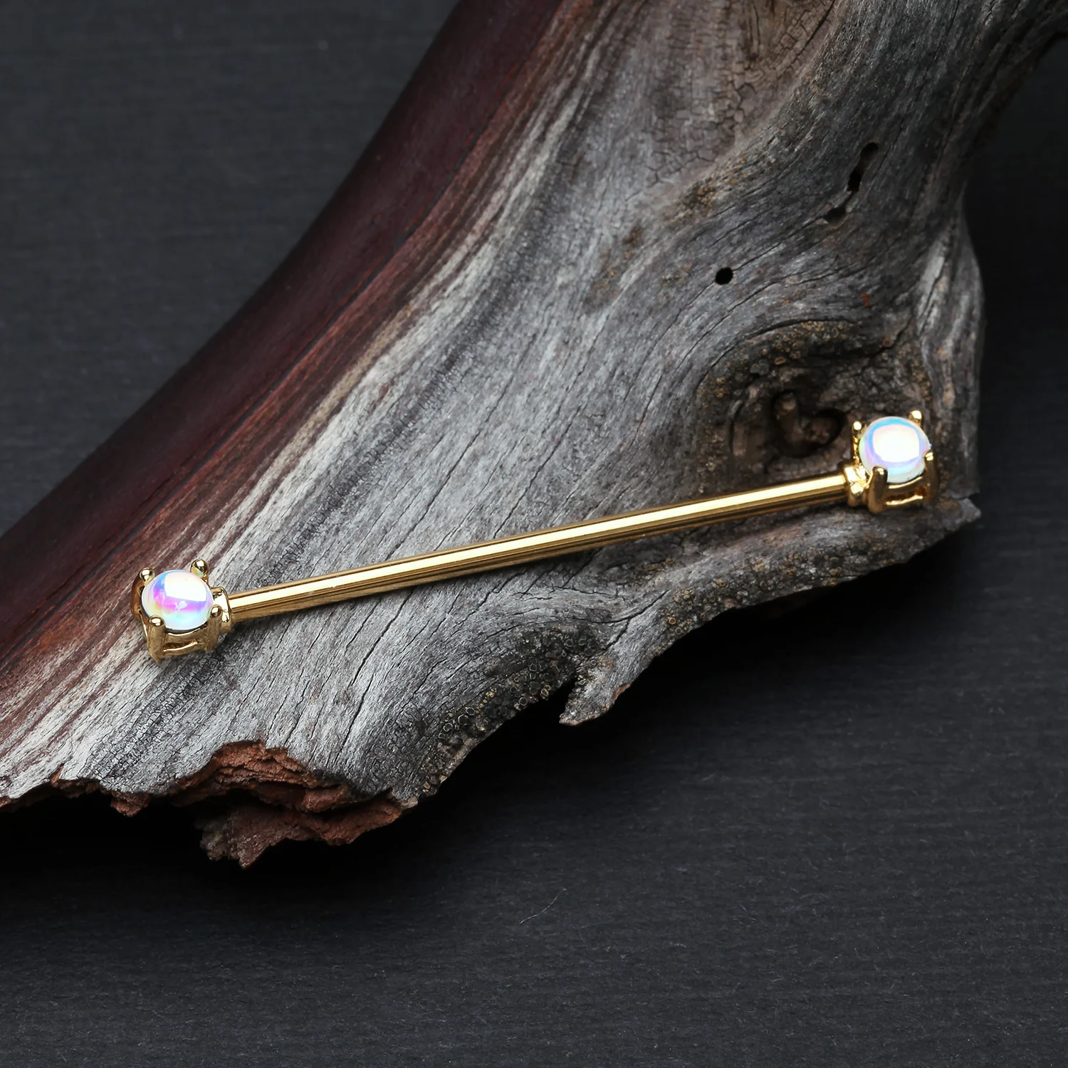 Golden Iridescent Revo Double Prong Industrial Barbell - Image 2