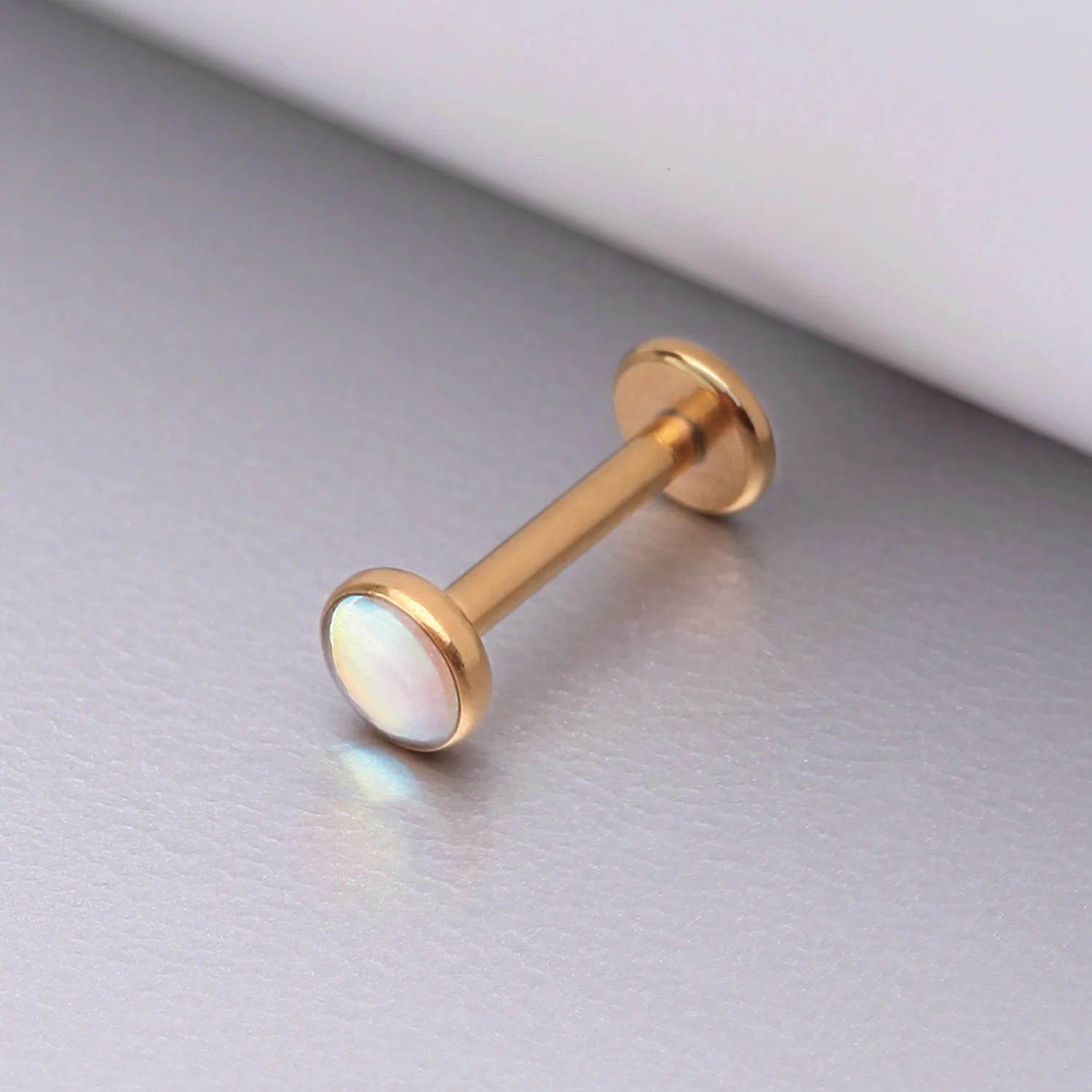 Golden Iridescent Revo Sparkle Top Internally Threaded Steel Flat Back Stud Labret - Image 2