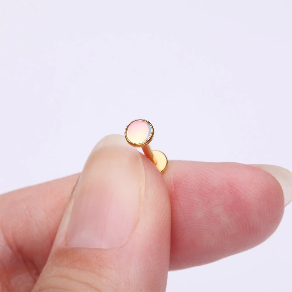Golden Iridescent Revo Sparkle Top Internally Threaded Steel Flat Back Stud Labret - Image 3