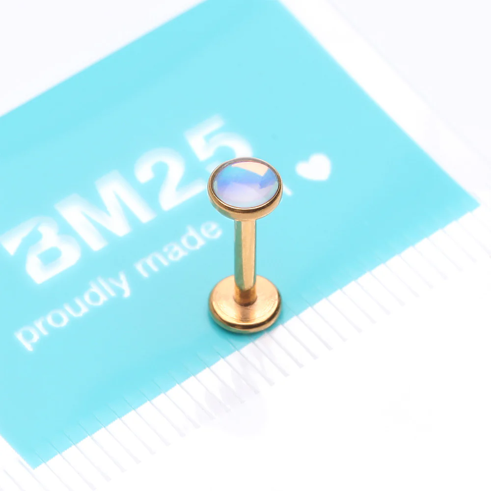 Golden Iridescent Revo Sparkle Top Internally Threaded Steel Flat Back Stud Labret - Image 4