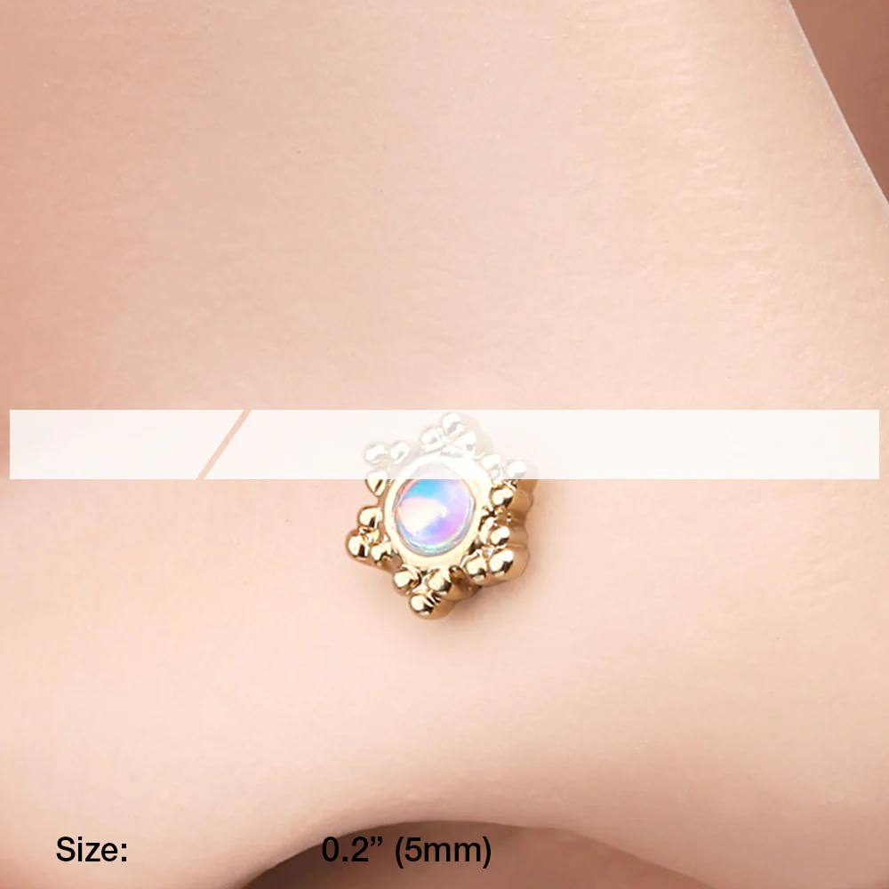 Golden Iridescent Snowflake Sparkle Nose Stud Ring - Image 3