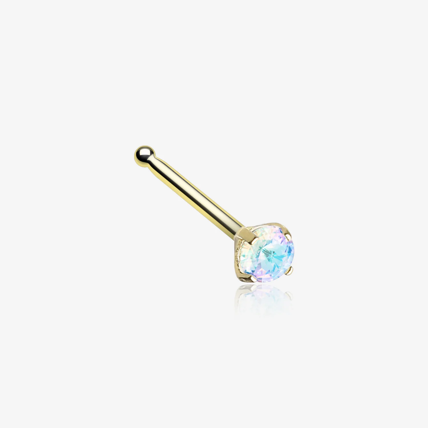 Golden Iridescent Sparkle Gem Prong Set Nose Stud Ring