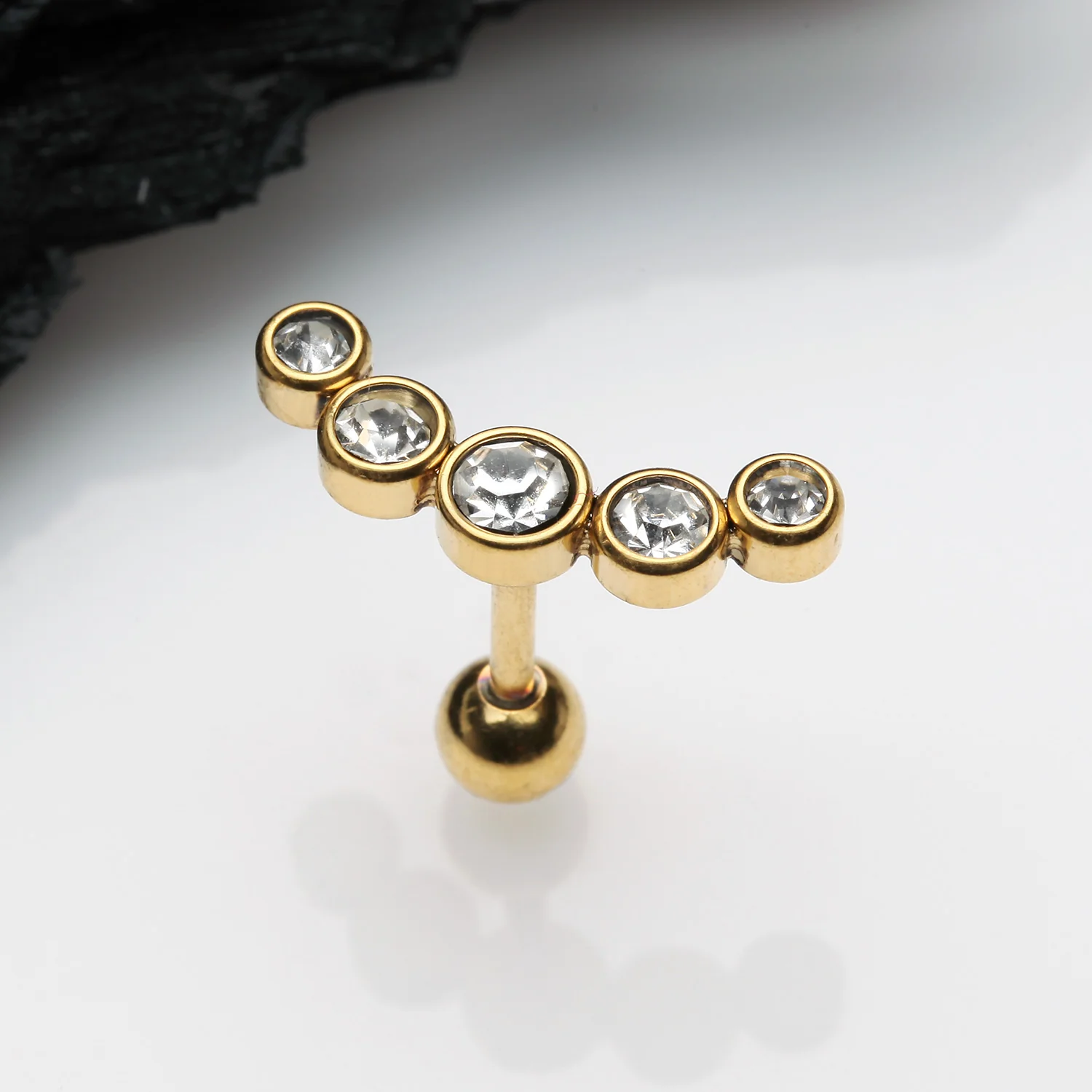 Golden Journey Sparkle Curve Cartilage Tragus Barbell Earring - Image 2