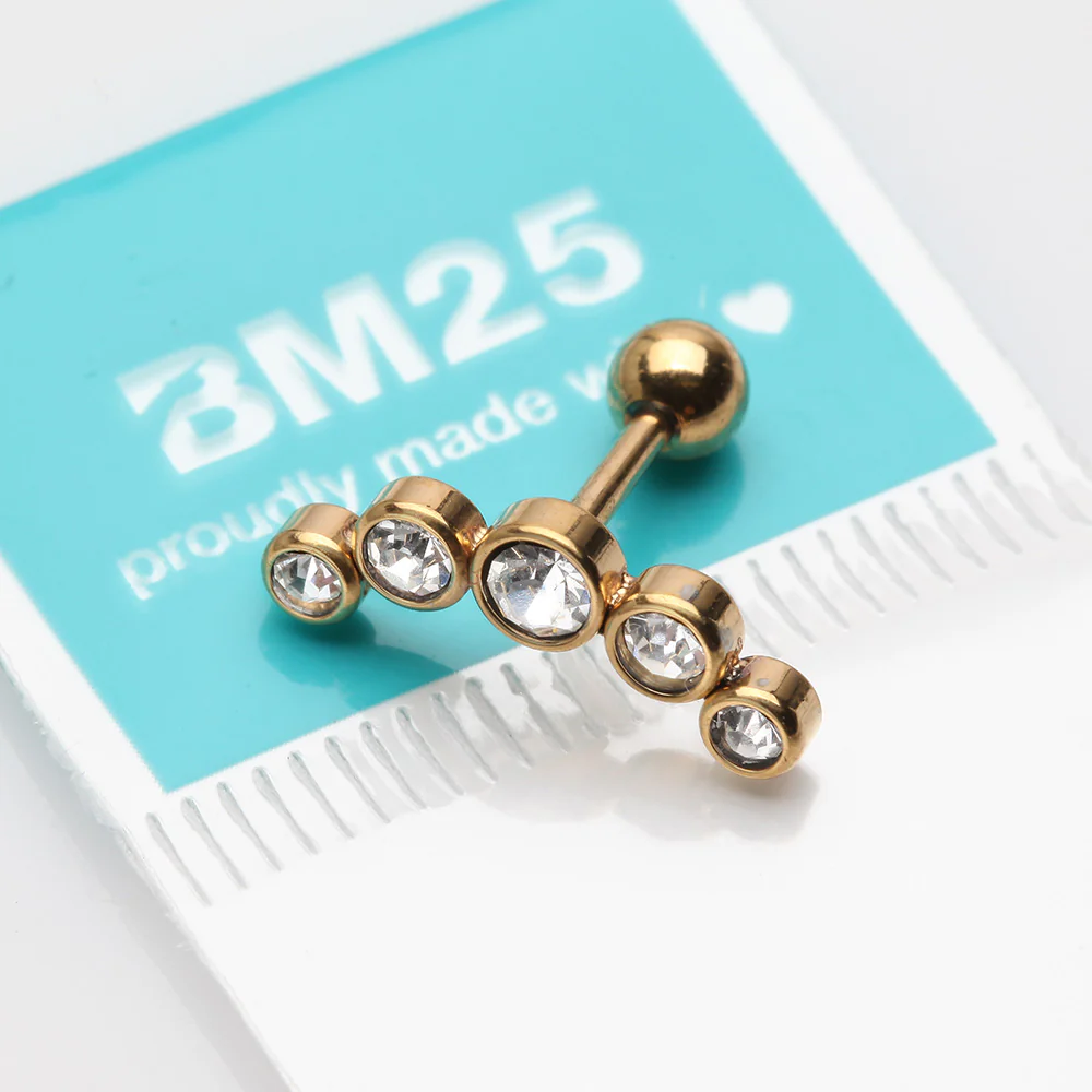 Golden Journey Sparkle Curve Cartilage Tragus Barbell Earring - Image 3