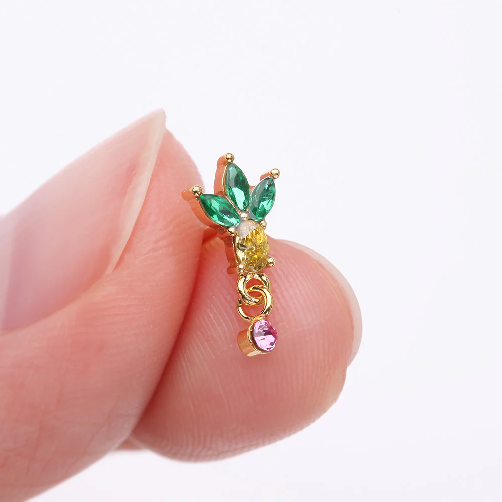Golden Juicy Pineapple Sparkle Nose Stud Ring - Image 3