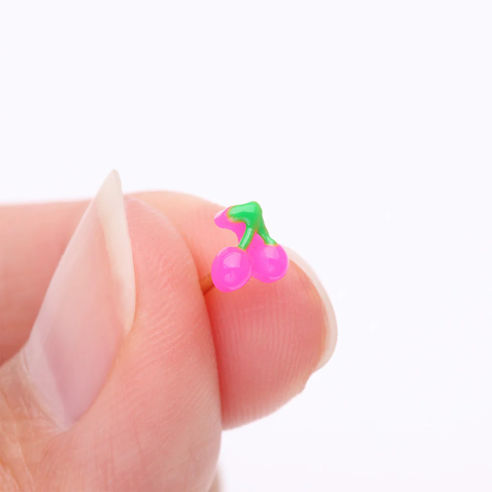 Golden Kawaii Pop Juicy Pink Cherry Nose Stud Ring - Image 3