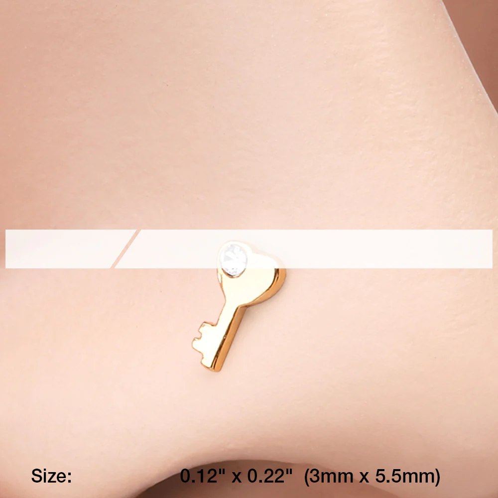 Golden Key to My Heart Sparkle L-Shaped Nose Ring - Image 3