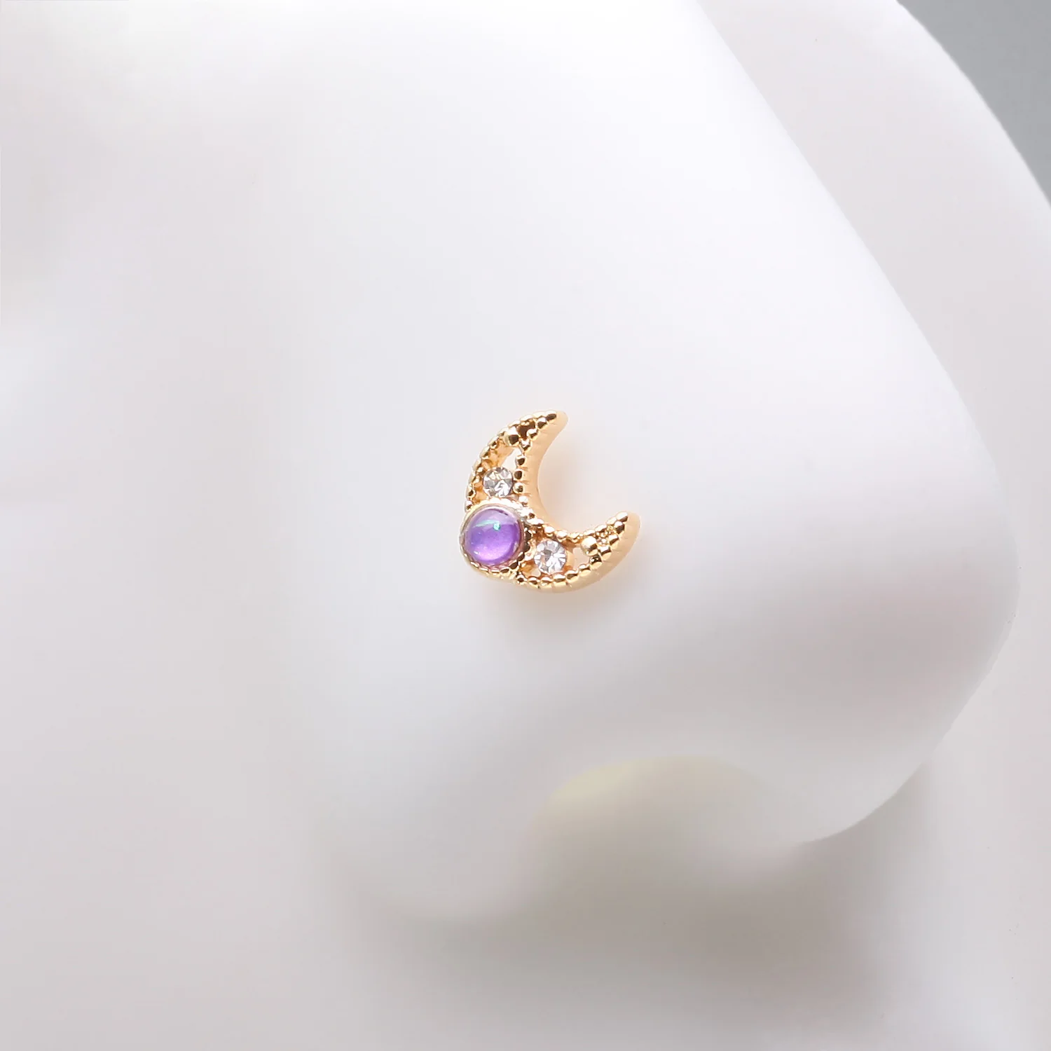 Golden Lacey Crescent Moon Opalescent Sparkle Nose Stud Ring - Image 2