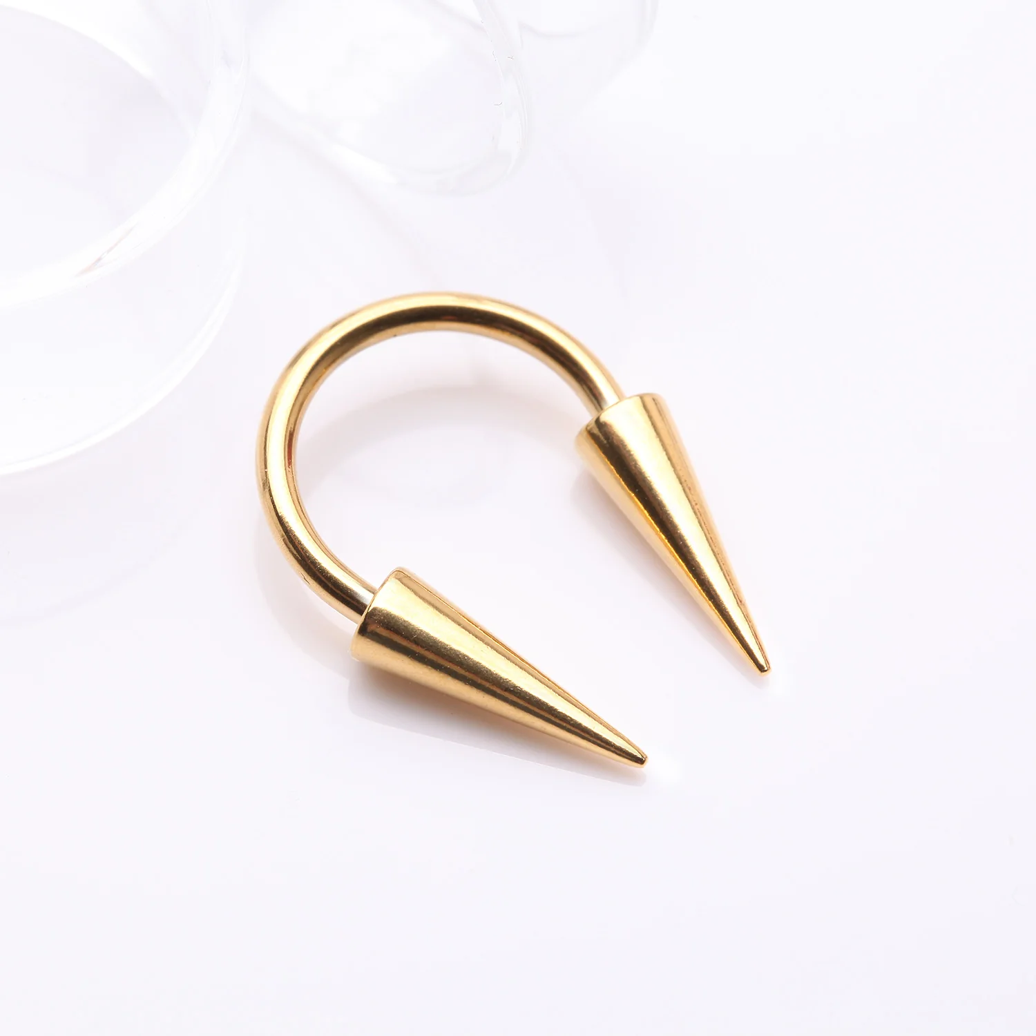 Golden Long Spikes Steel Horseshoe Circular Barbell - Image 2