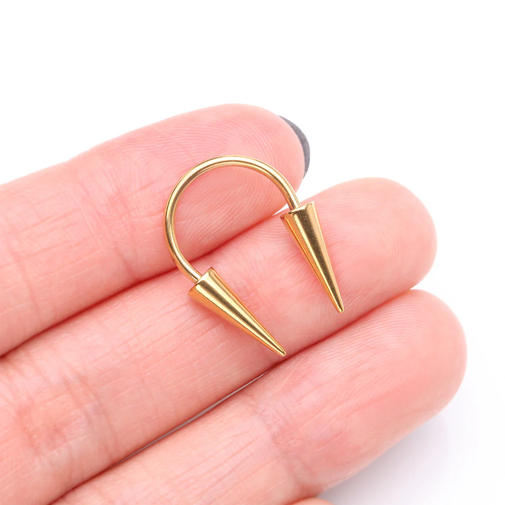 Golden Long Spikes Steel Horseshoe Circular Barbell - Image 3