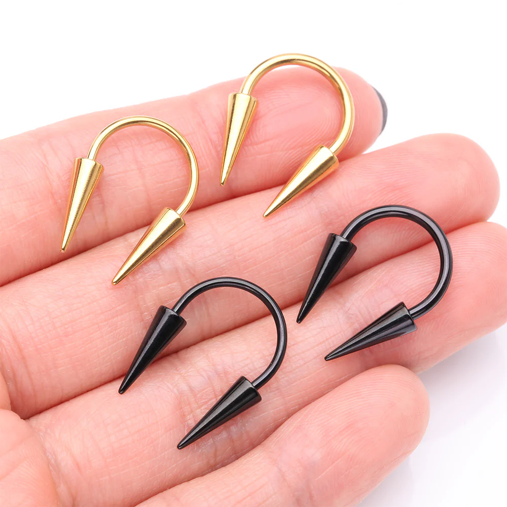 Golden Long Spikes Steel Horseshoe Circular Barbell - Image 4
