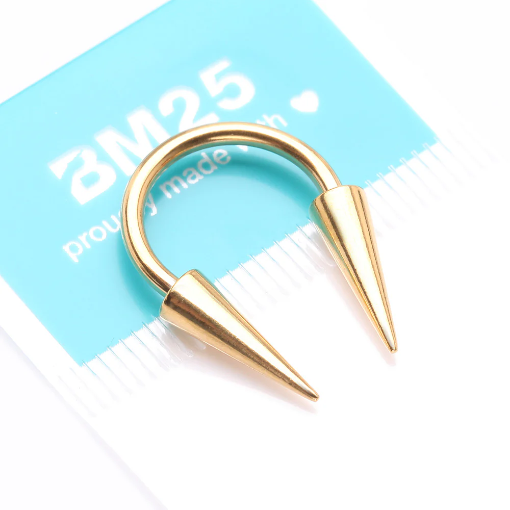 Golden Long Spikes Steel Horseshoe Circular Barbell - Image 5