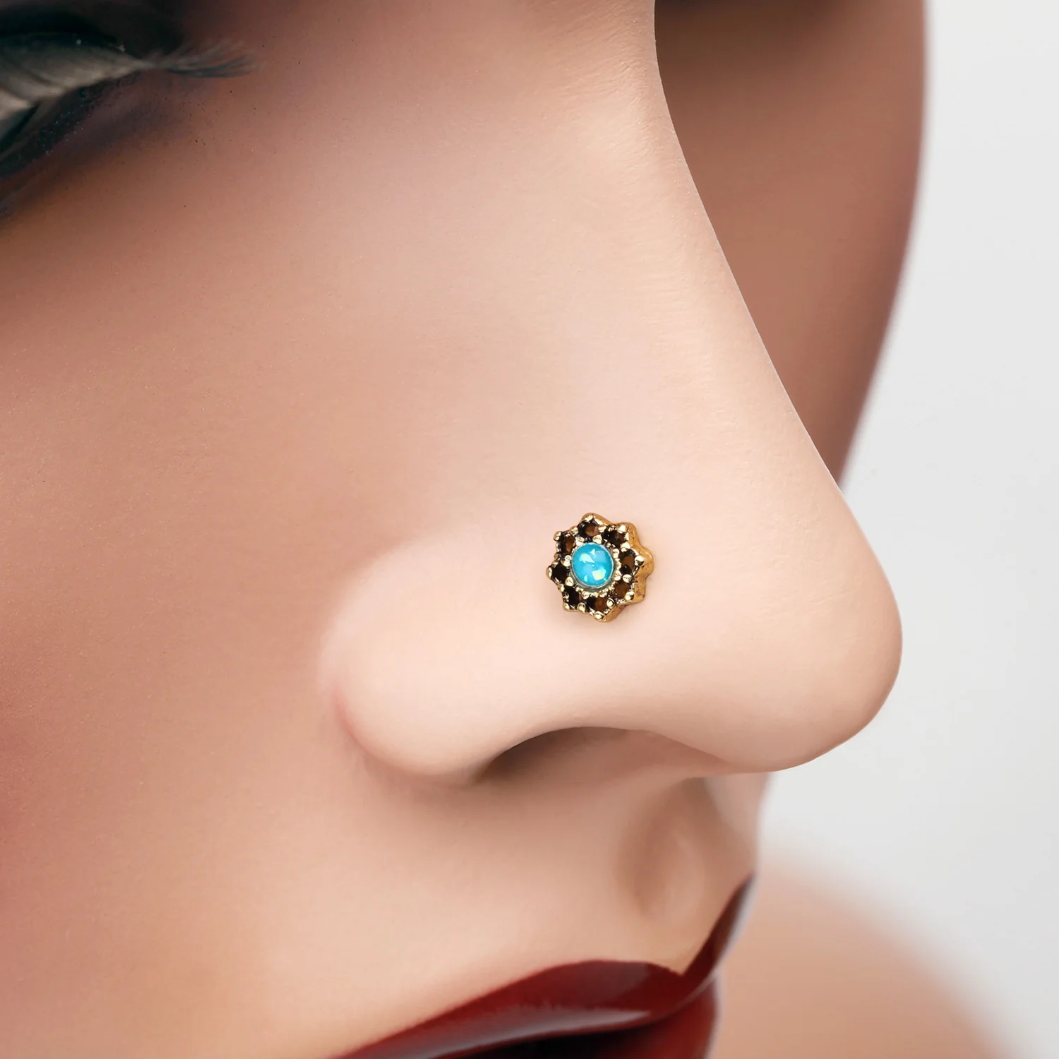 Golden Lotus Opal Sparkle Filigree Icon L-Shaped Nose Ring - Image 2