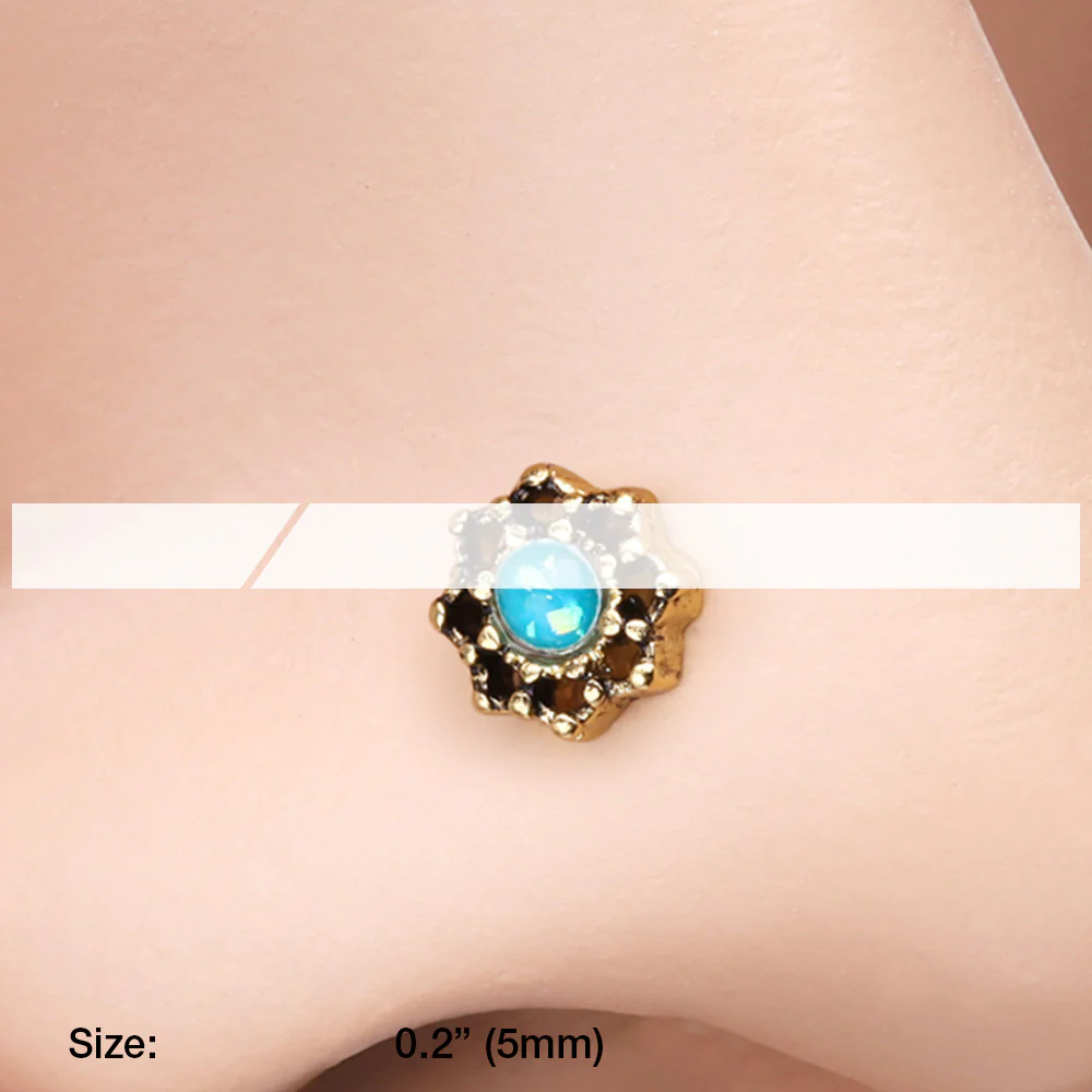 Golden Lotus Opal Sparkle Filigree Icon L-Shaped Nose Ring - Image 3