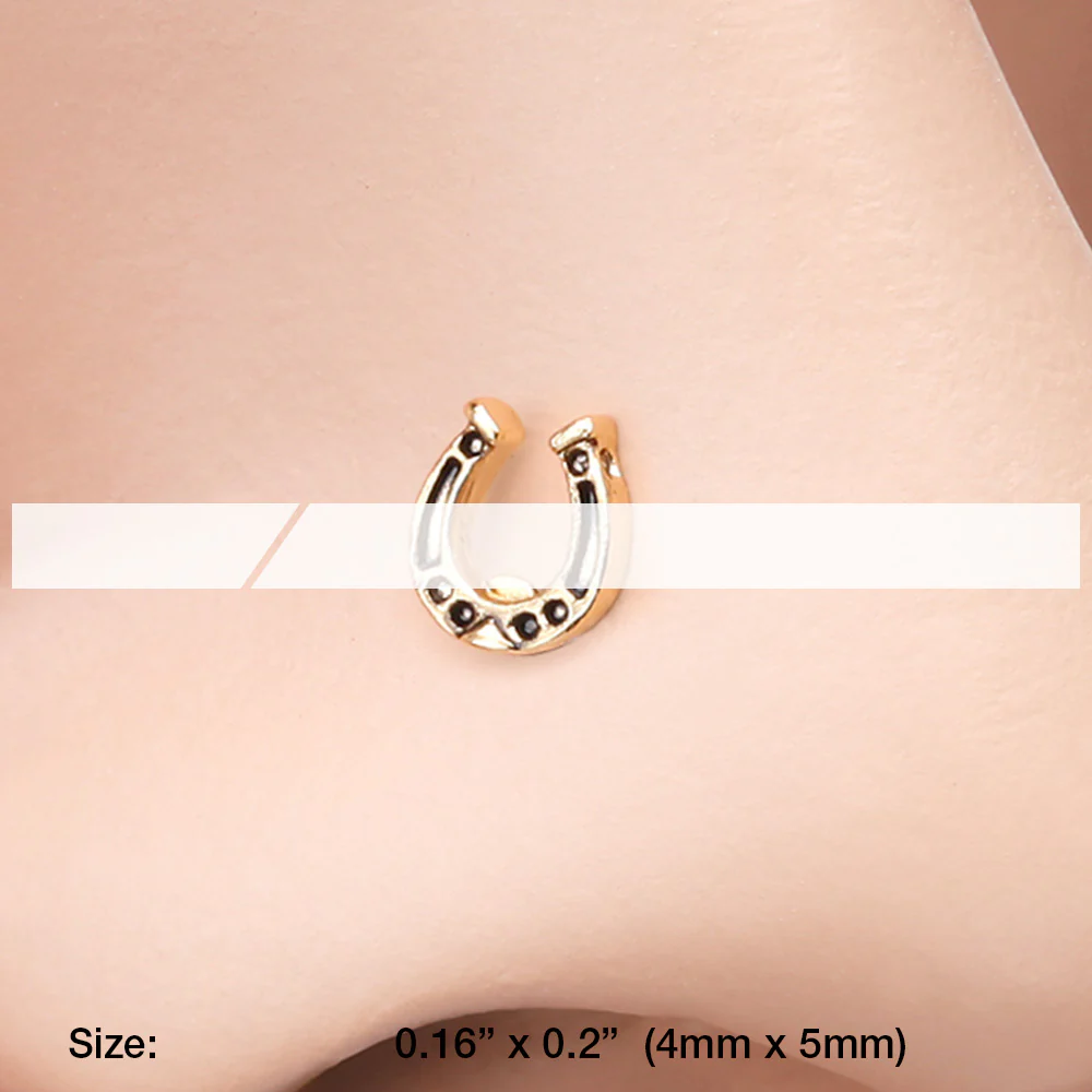 Golden Lucky Horseshoe L-Shaped Nose Ring - Image 3